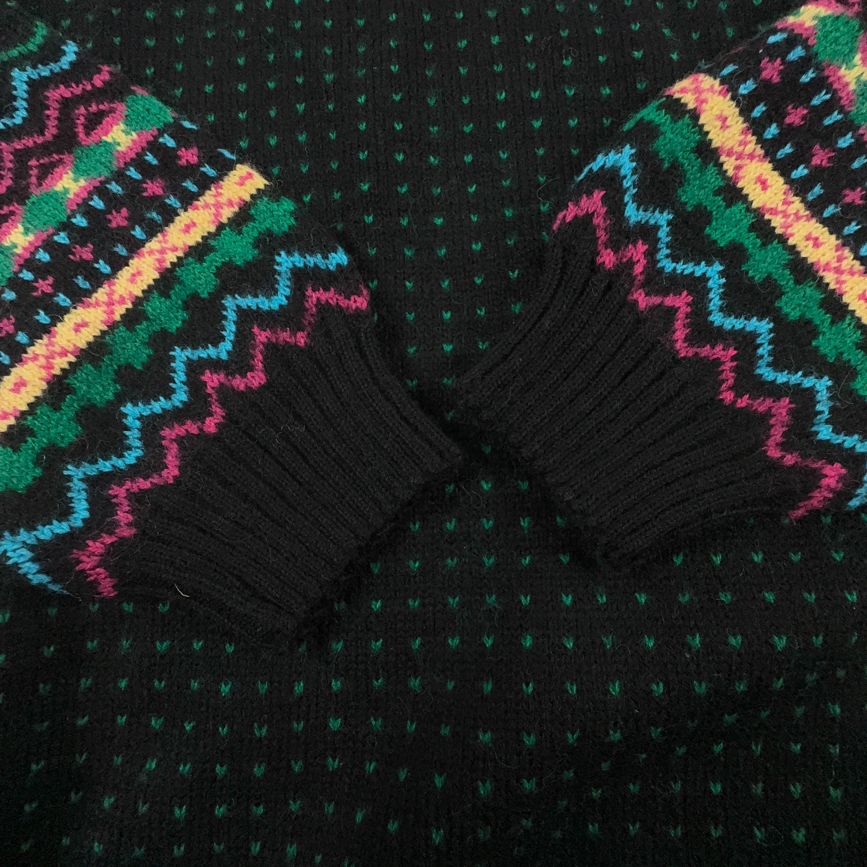 Maglione Vintage nero a pois verdi astratto 50% lana anni 80 90 - Taglia M/L uomo