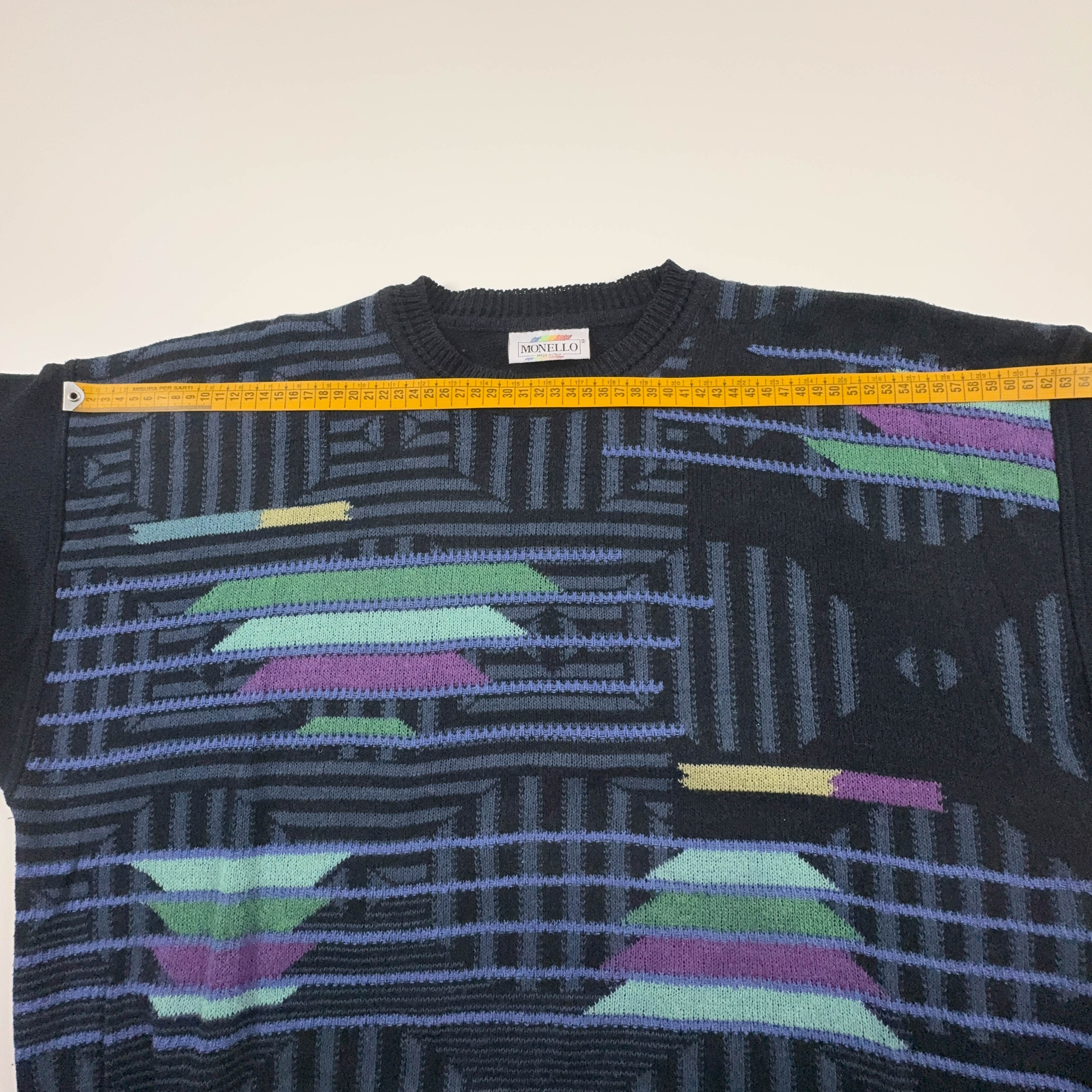 Maglione Vintage blu scuro astratto geometrico anni 80 90 - Taglia 54 uomo