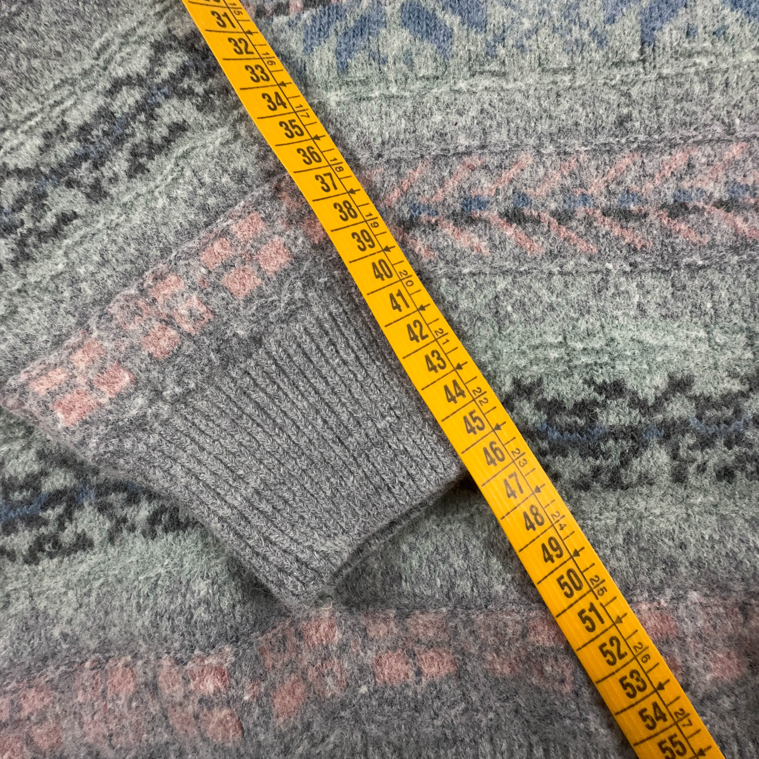 Maglione Vintage grigio verde astratto 50% lana anni 80 90 - Taglia M uomo