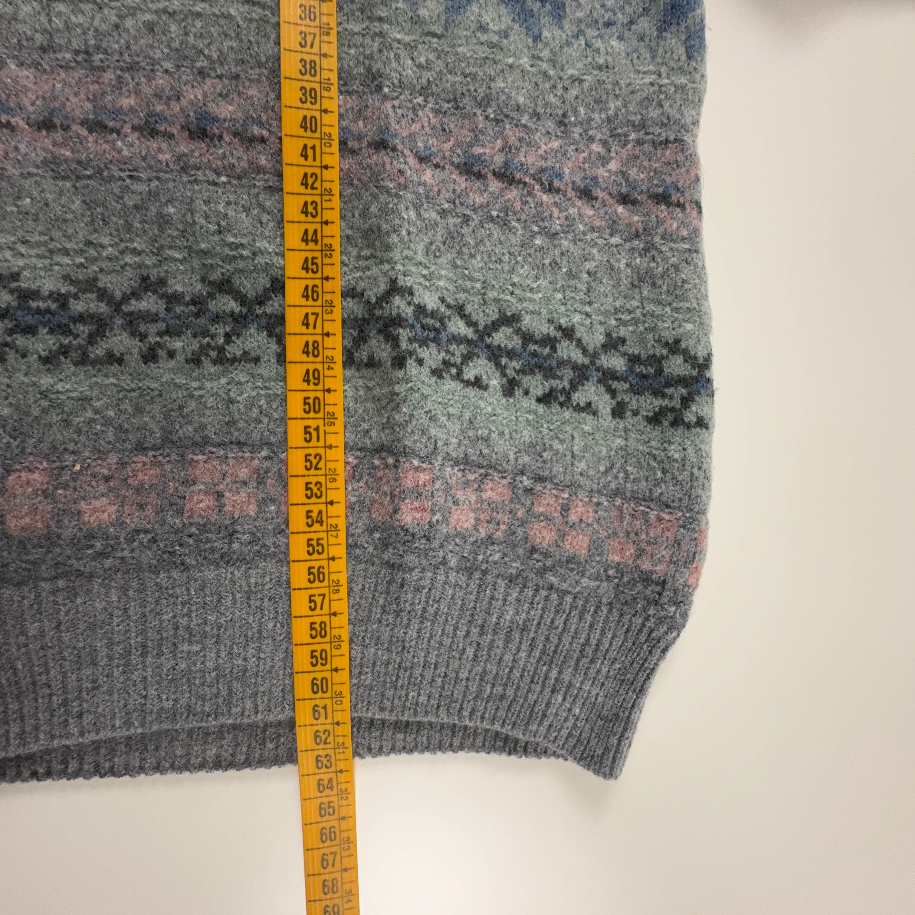 Maglione Vintage grigio verde astratto 50% lana anni 80 90 - Taglia M uomo