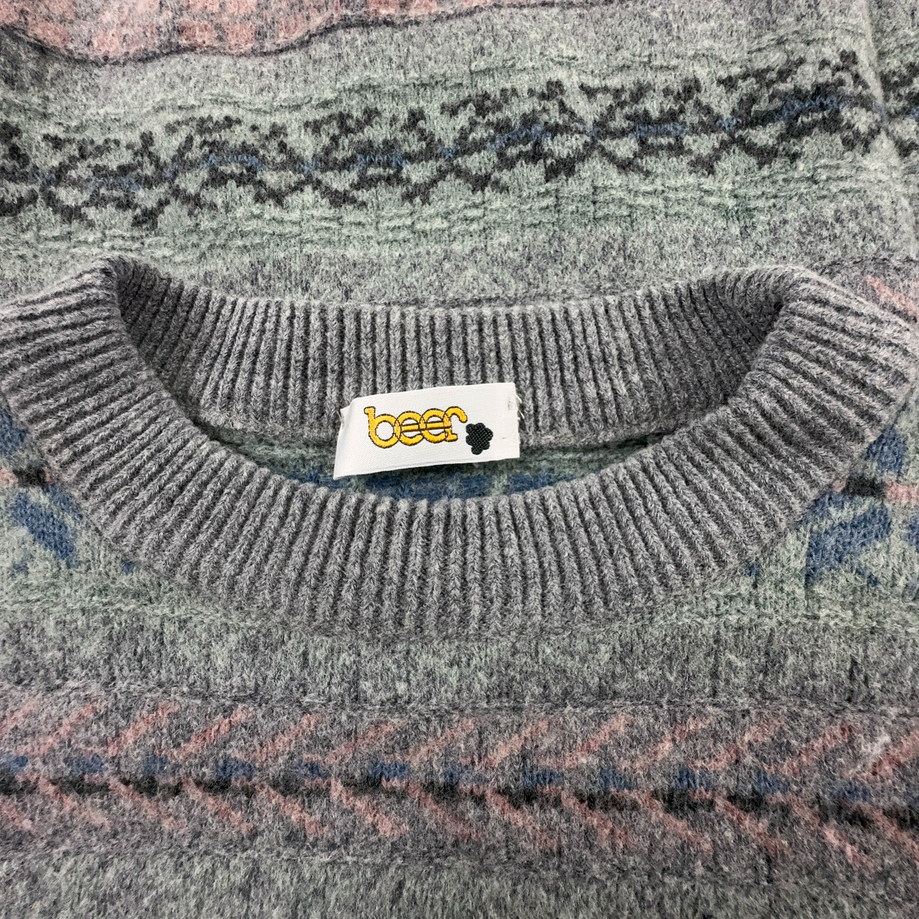 Maglione Vintage grigio verde astratto 50% lana anni 80 90 - Taglia M uomo