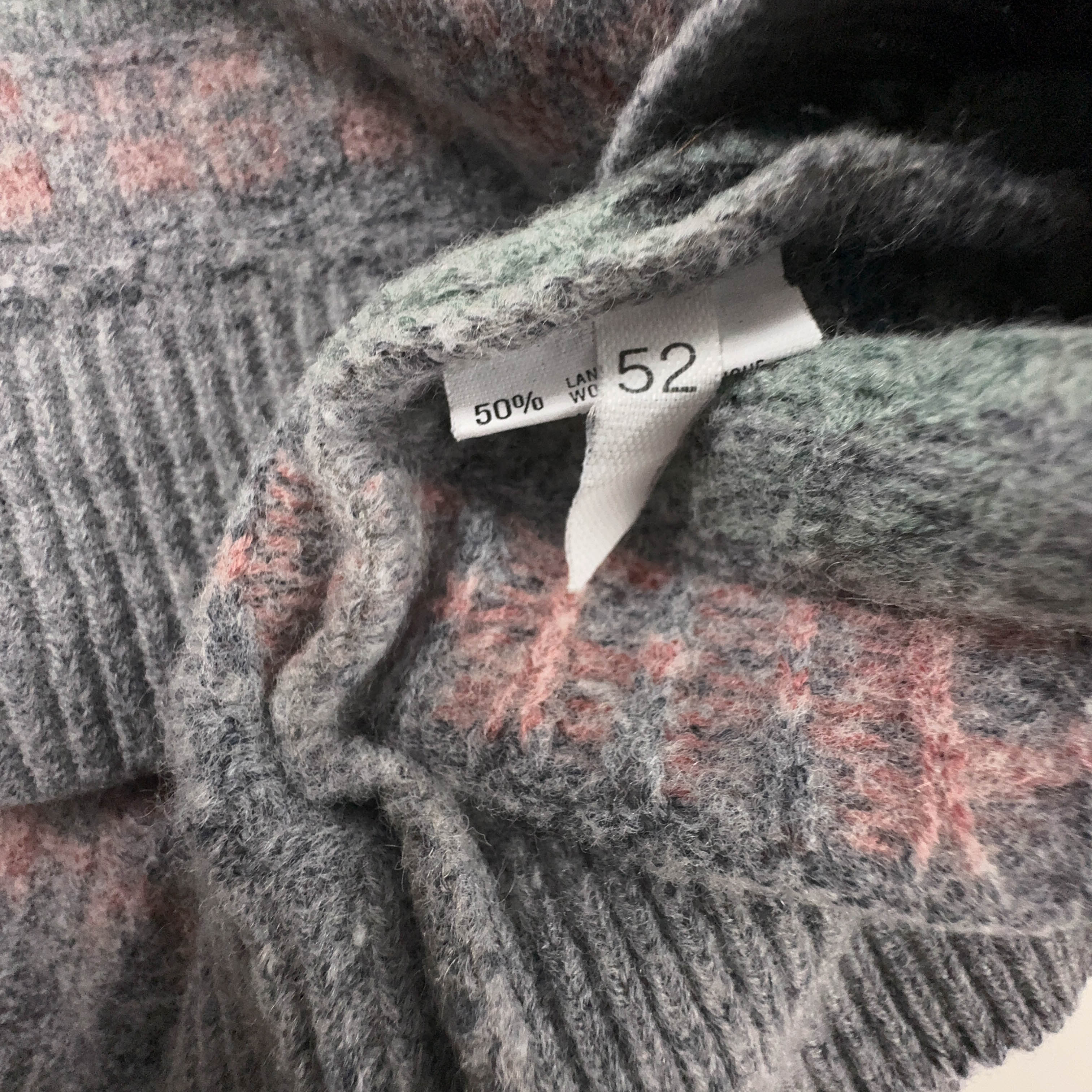 Maglione Vintage grigio verde astratto 50% lana anni 80 90 - Taglia M uomo