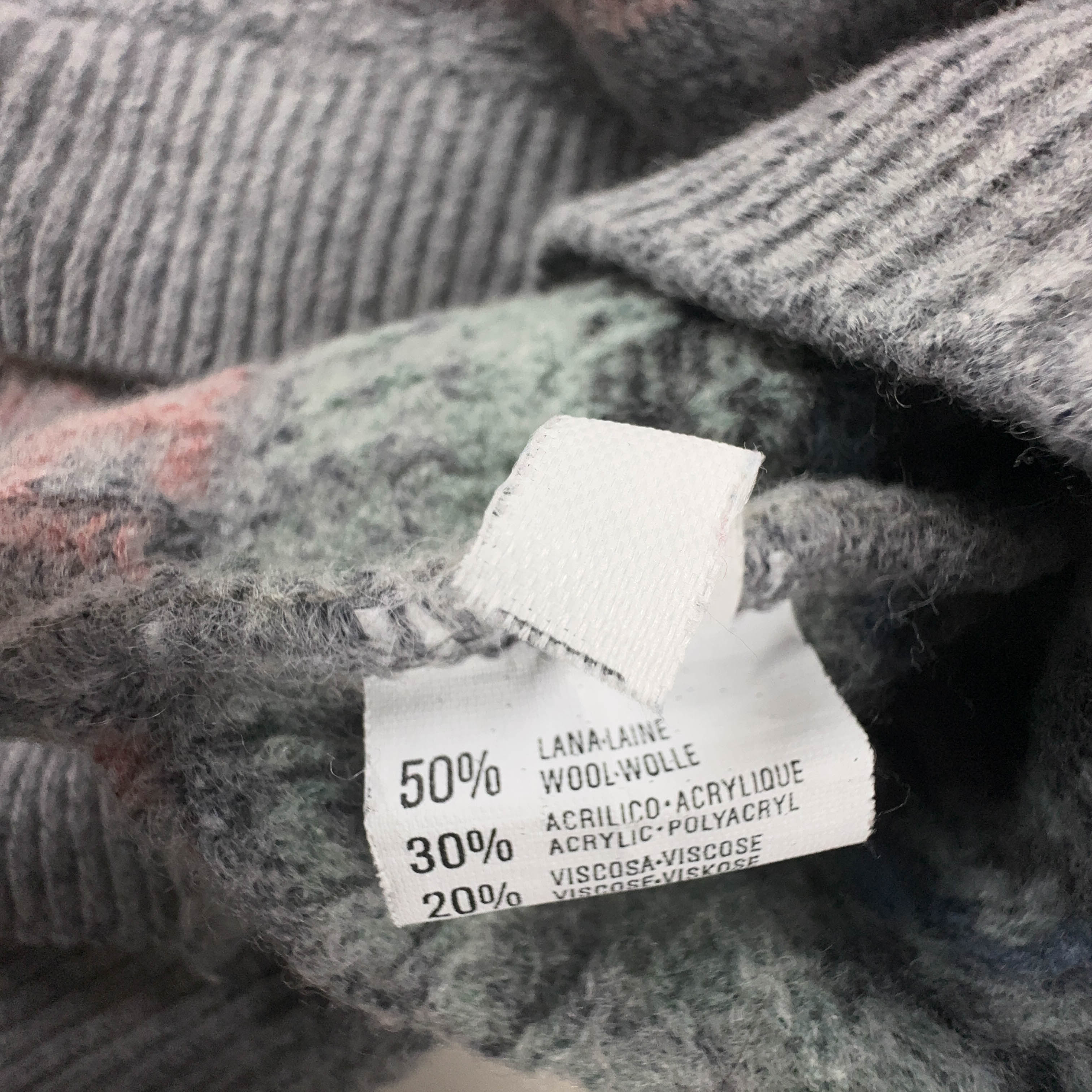 Maglione Vintage grigio verde astratto 50% lana anni 80 90 - Taglia M uomo