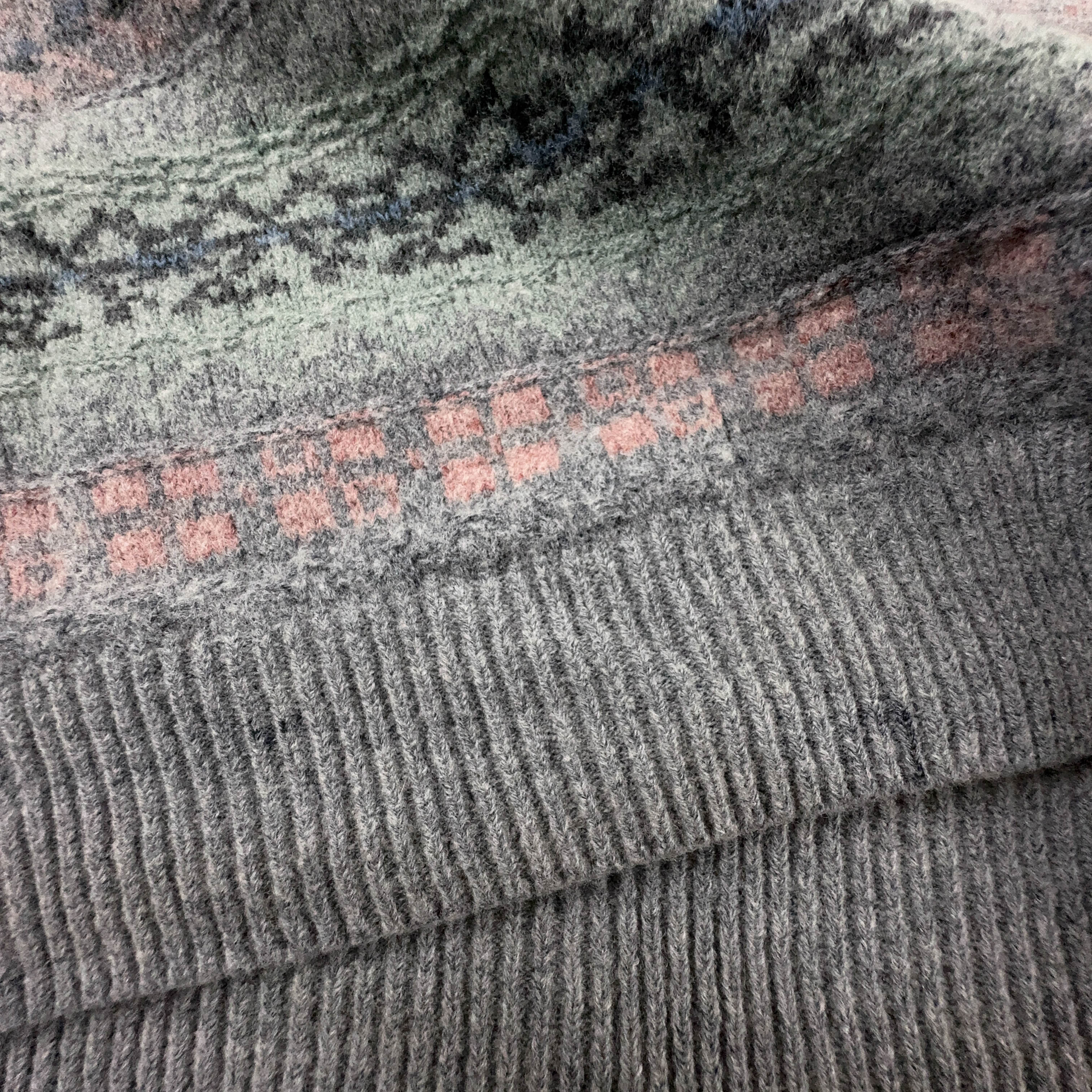 Maglione Vintage grigio verde astratto 50% lana anni 80 90 - Taglia M uomo