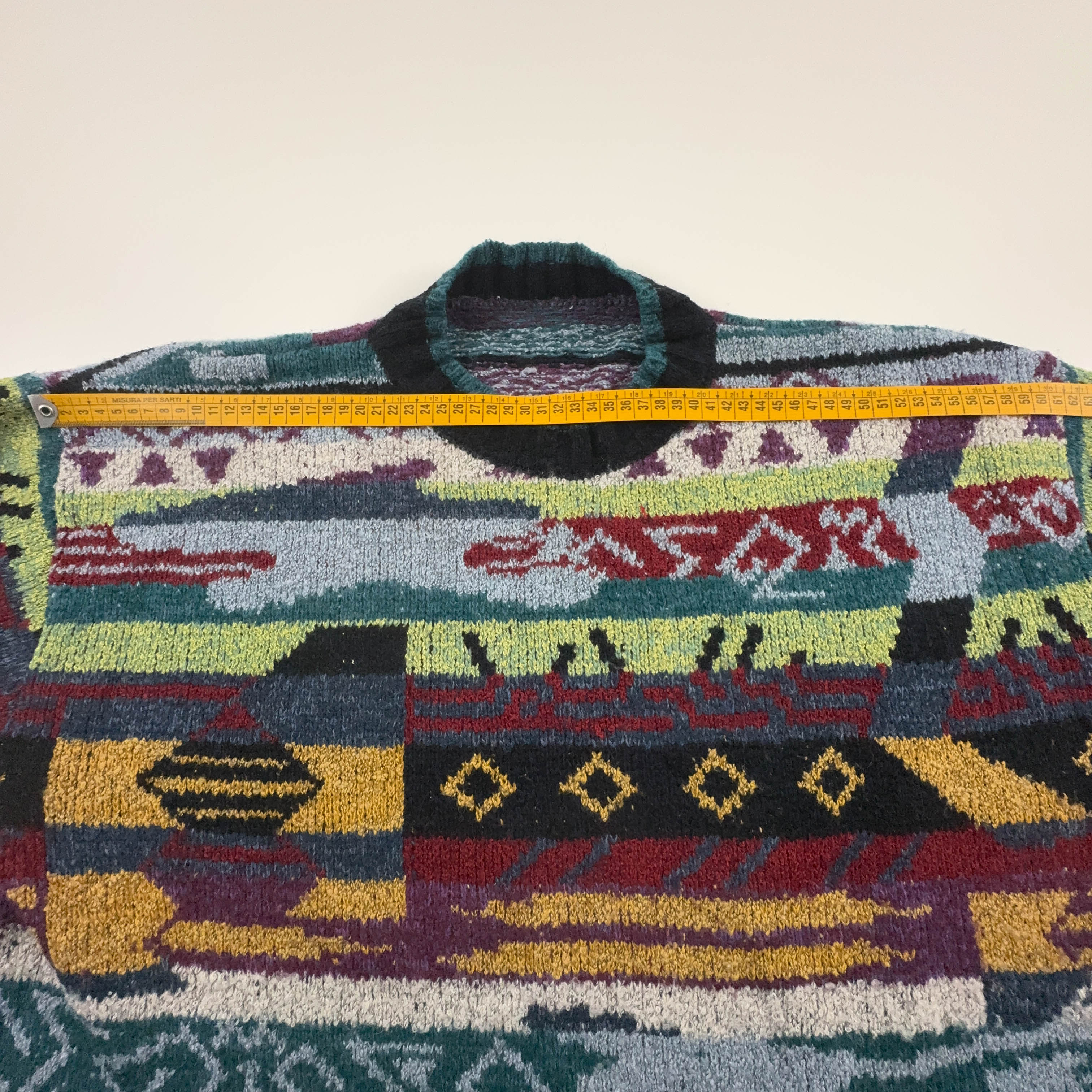Maglione Vintage multicolore astratto 80% lana anni 80 90 - Taglia XL uomo