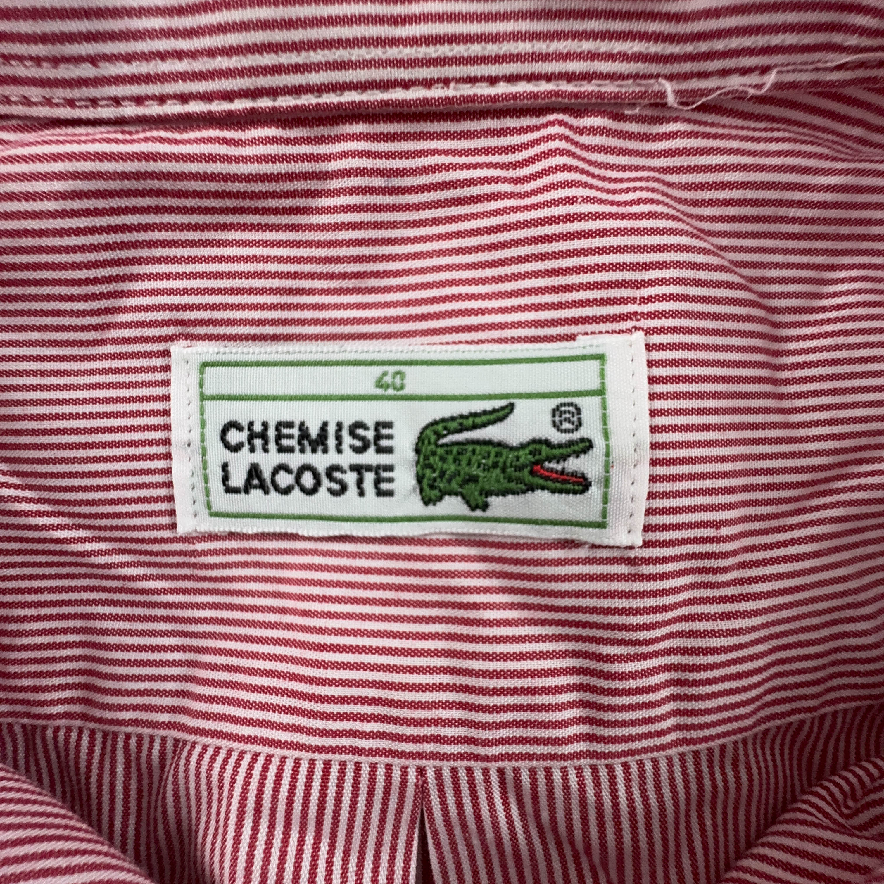 Camicia Lacoste Vintage a righe bianca e rossa - Taglia 40 uomo