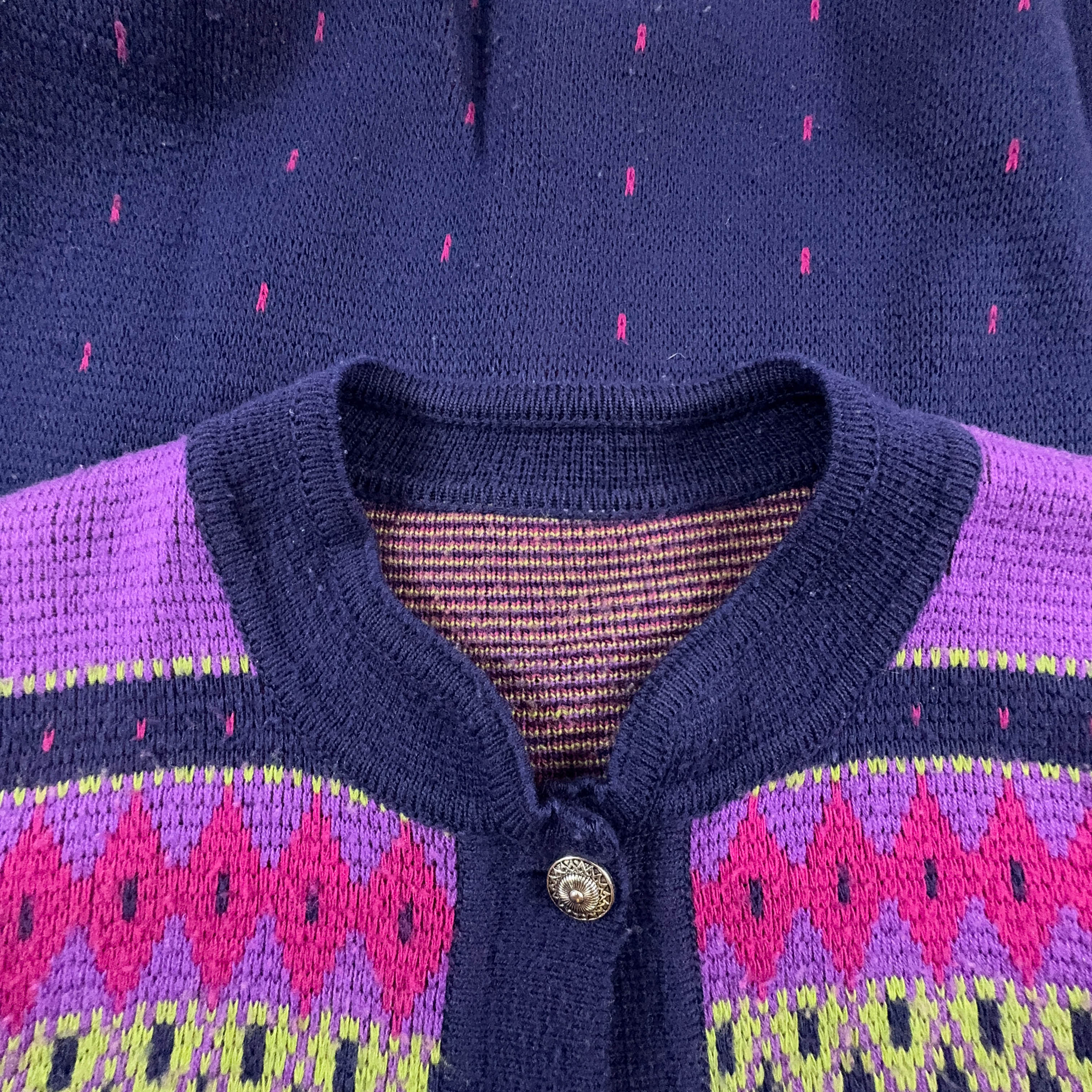 Cardigan Vintage viola e rosa a fantasia - Taglia XL donna