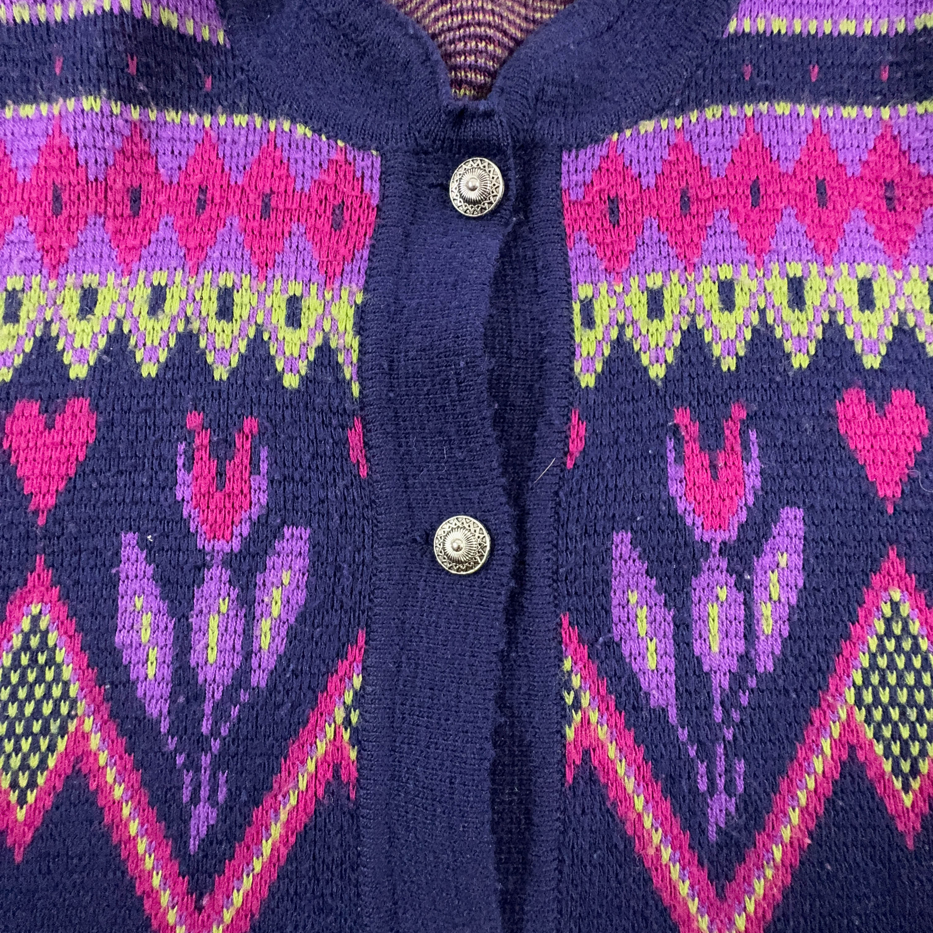 Cardigan Vintage viola e rosa a fantasia - Taglia XL donna