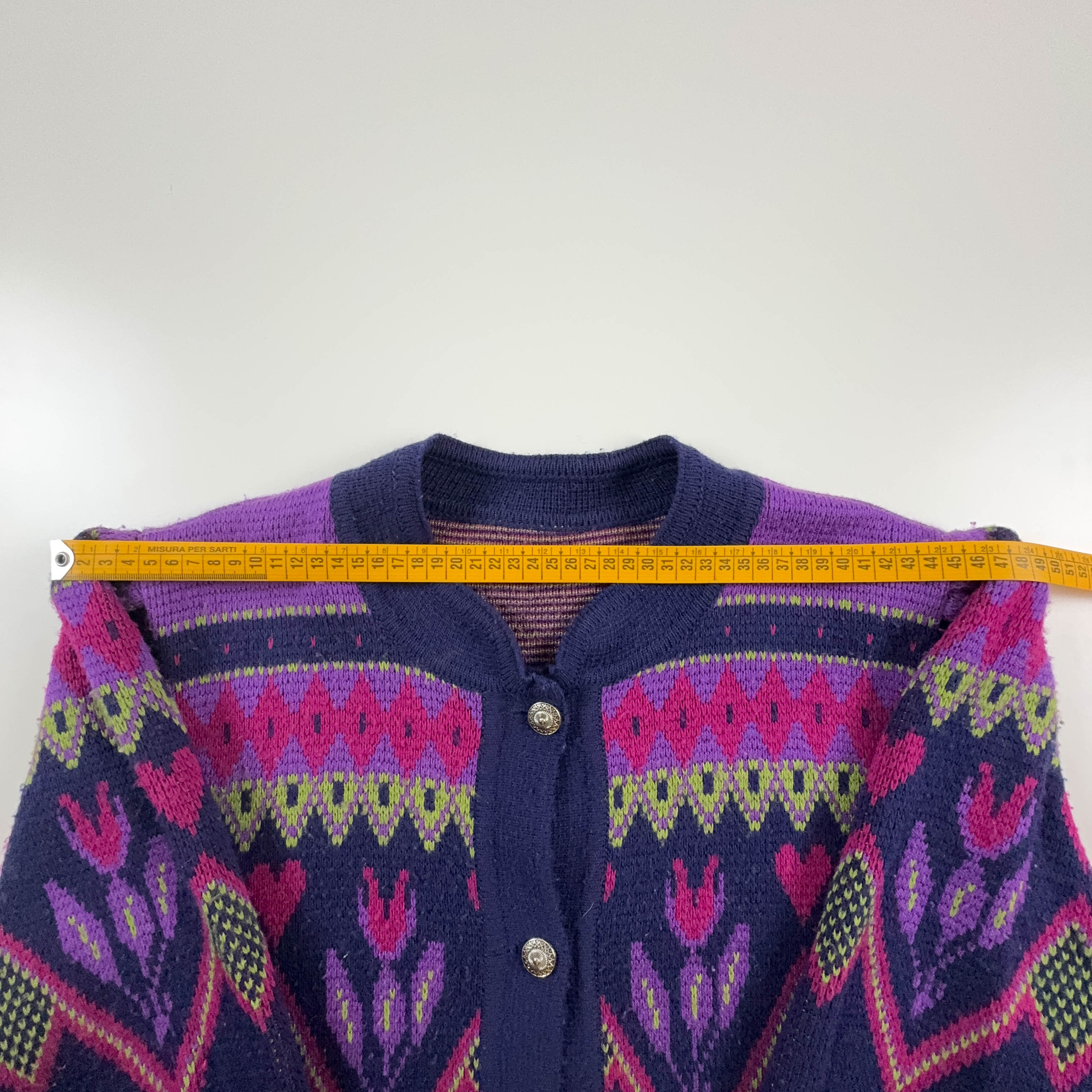 Cardigan Vintage viola e rosa a fantasia - Taglia XL donna