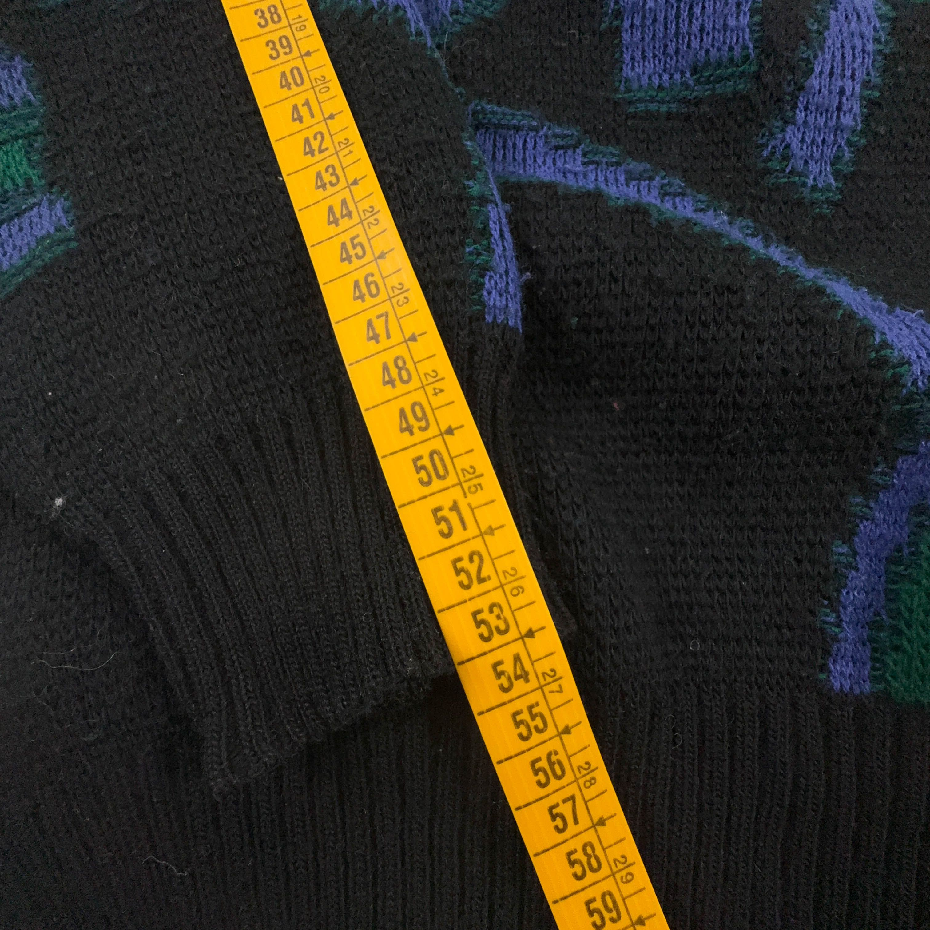 Maglione Vintage verde e viola astratto 30% lana anni 80 90 - Taglia L uomo