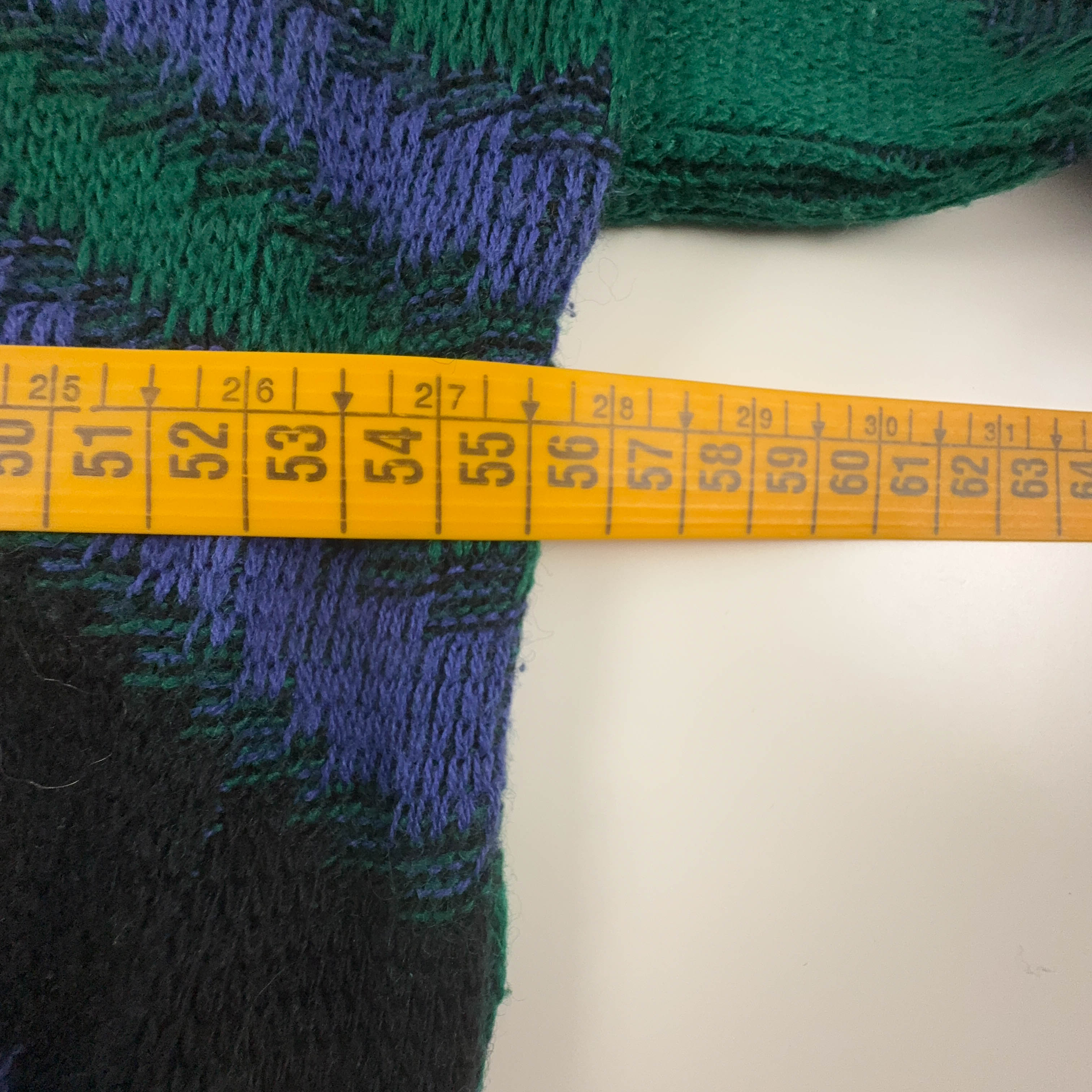 Maglione Vintage verde e viola astratto 30% lana anni 80 90 - Taglia L uomo