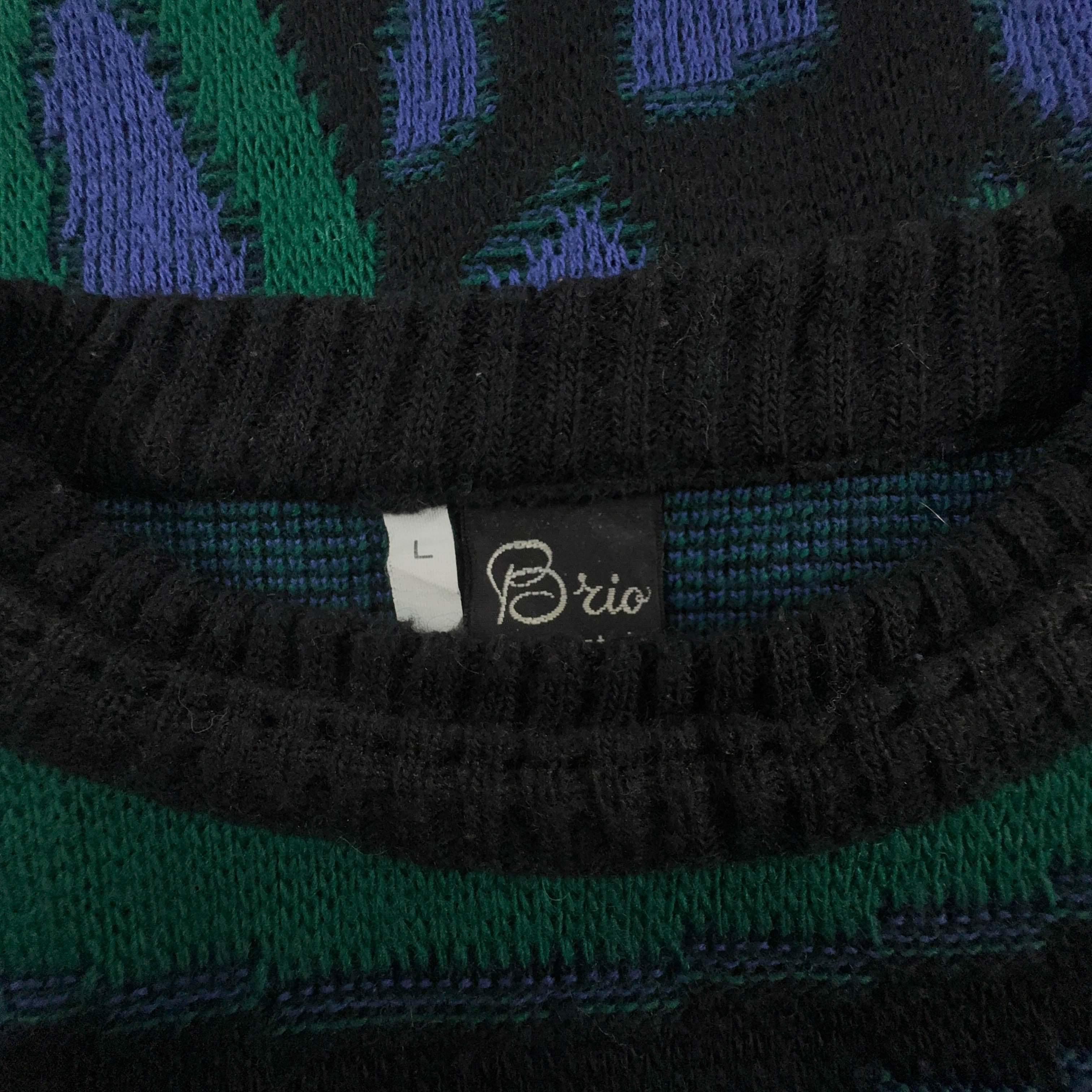 Maglione Vintage verde e viola astratto 30% lana anni 80 90 - Taglia L uomo