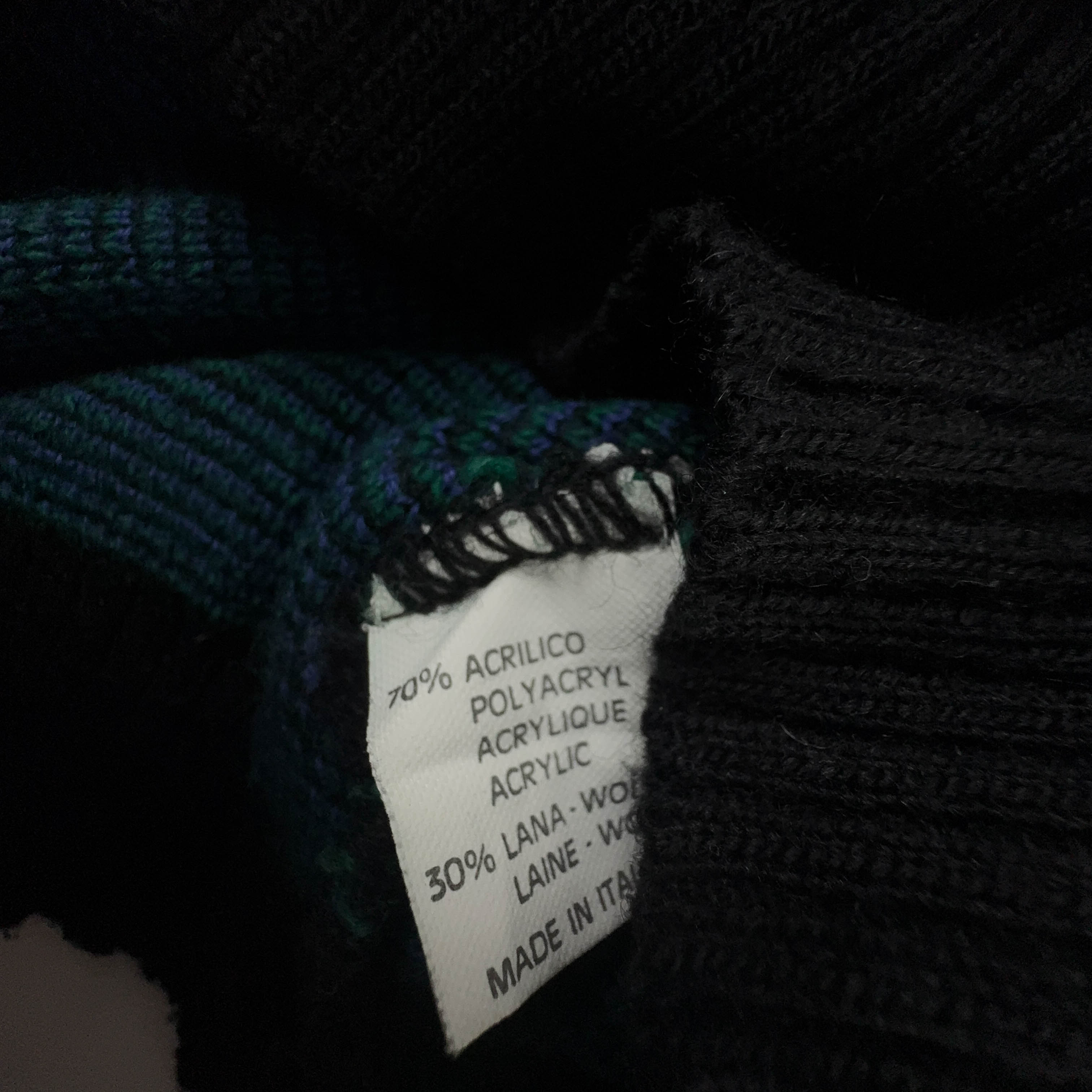 Maglione Vintage verde e viola astratto 30% lana anni 80 90 - Taglia L uomo