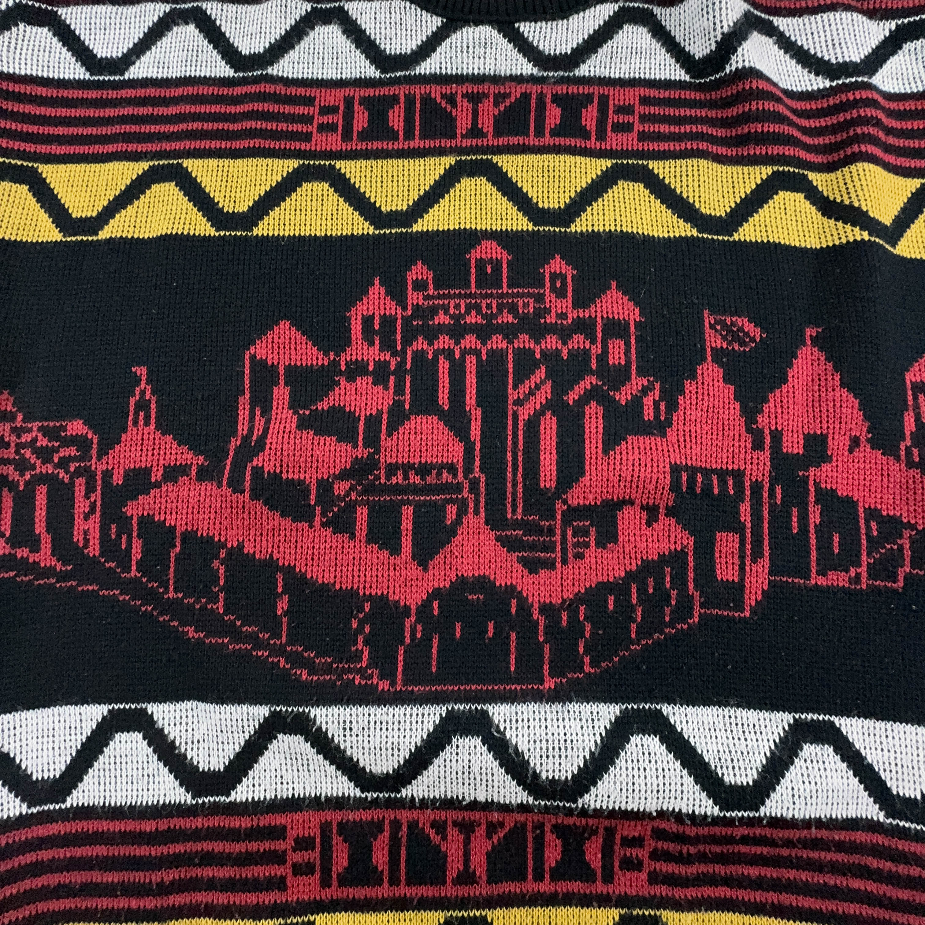 Maglione Vintage nero e rosso a girocollo a fantasia - Taglia L uomo