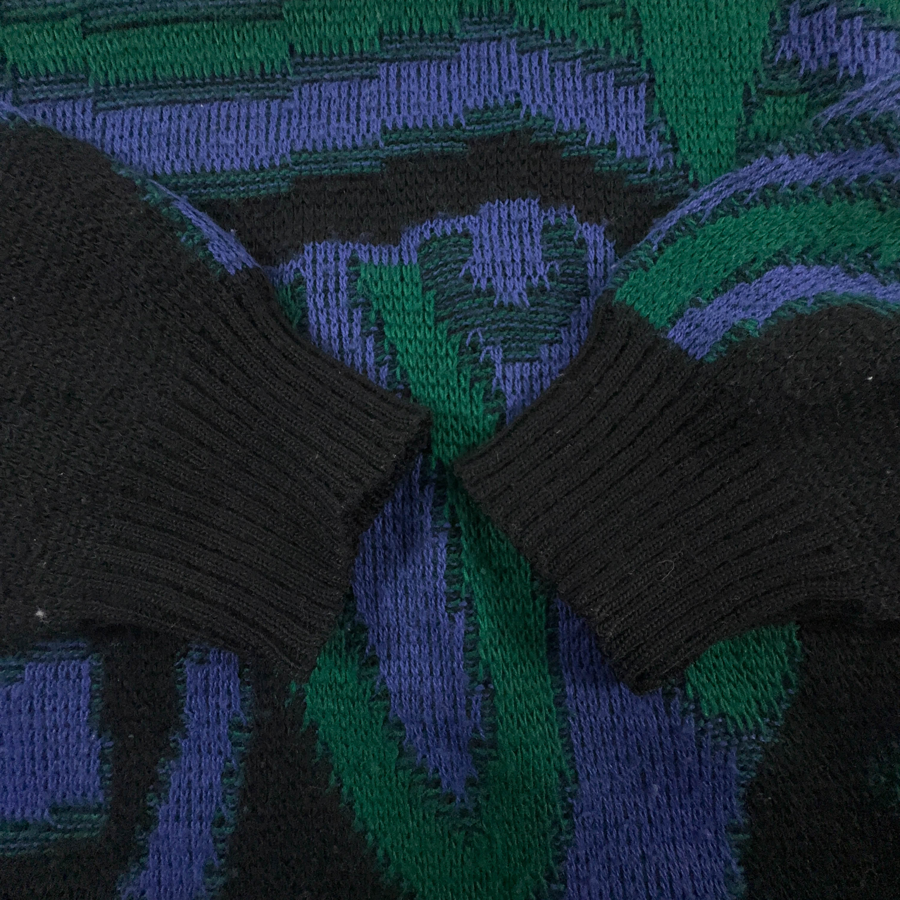 Maglione Vintage verde e viola astratto 30% lana anni 80 90 - Taglia L uomo
