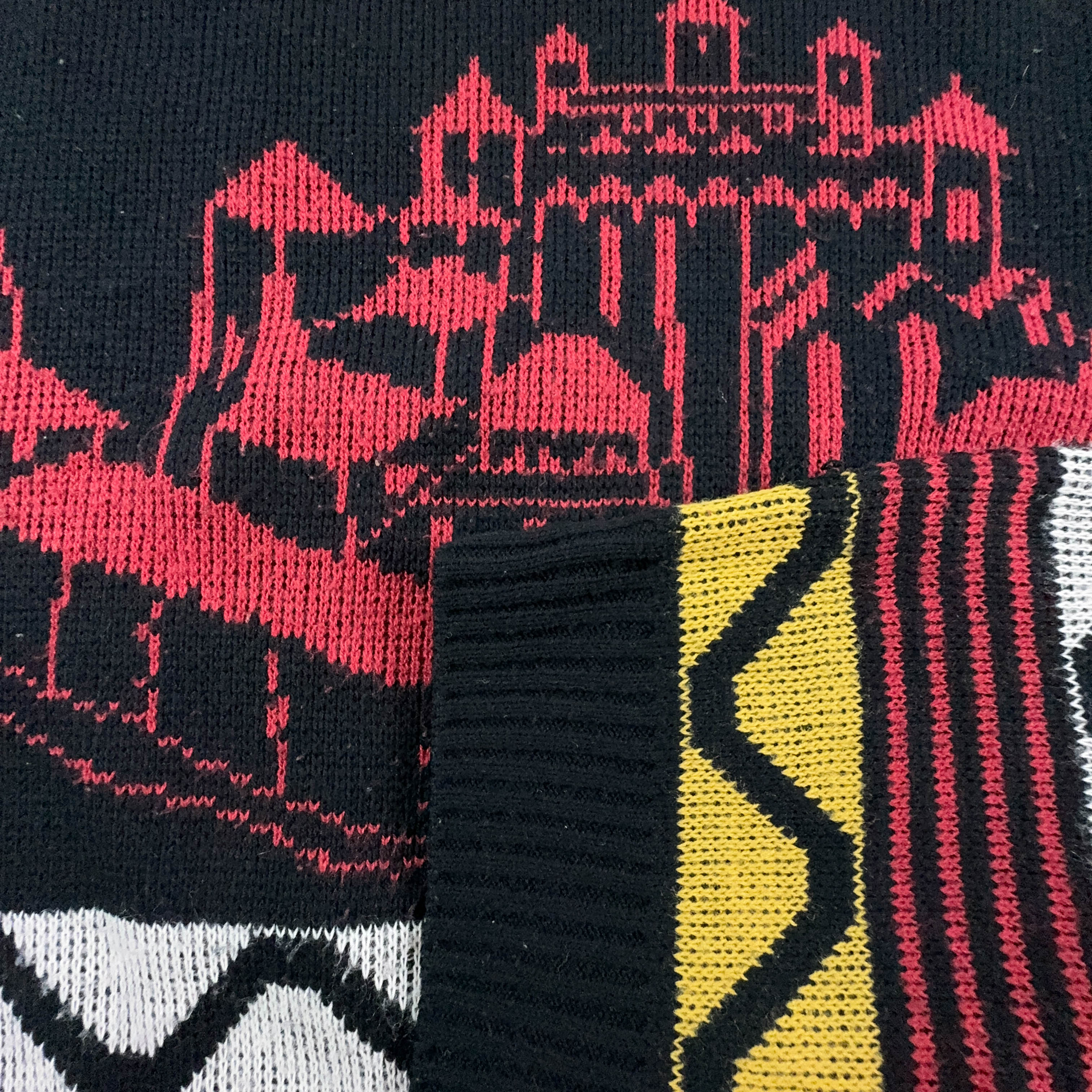 Maglione Vintage nero e rosso a girocollo a fantasia - Taglia L uomo