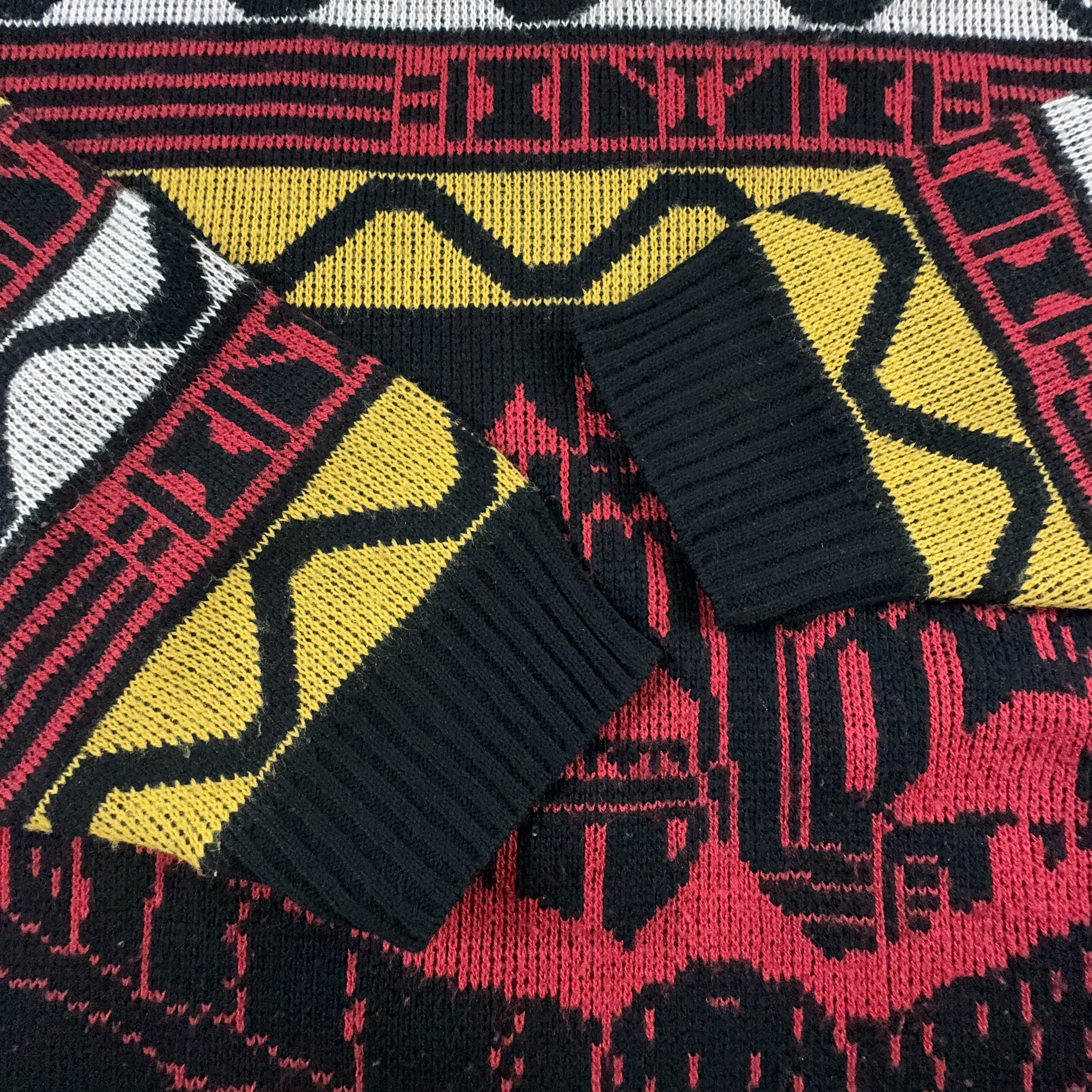 Maglione Vintage nero e rosso a girocollo a fantasia - Taglia L uomo