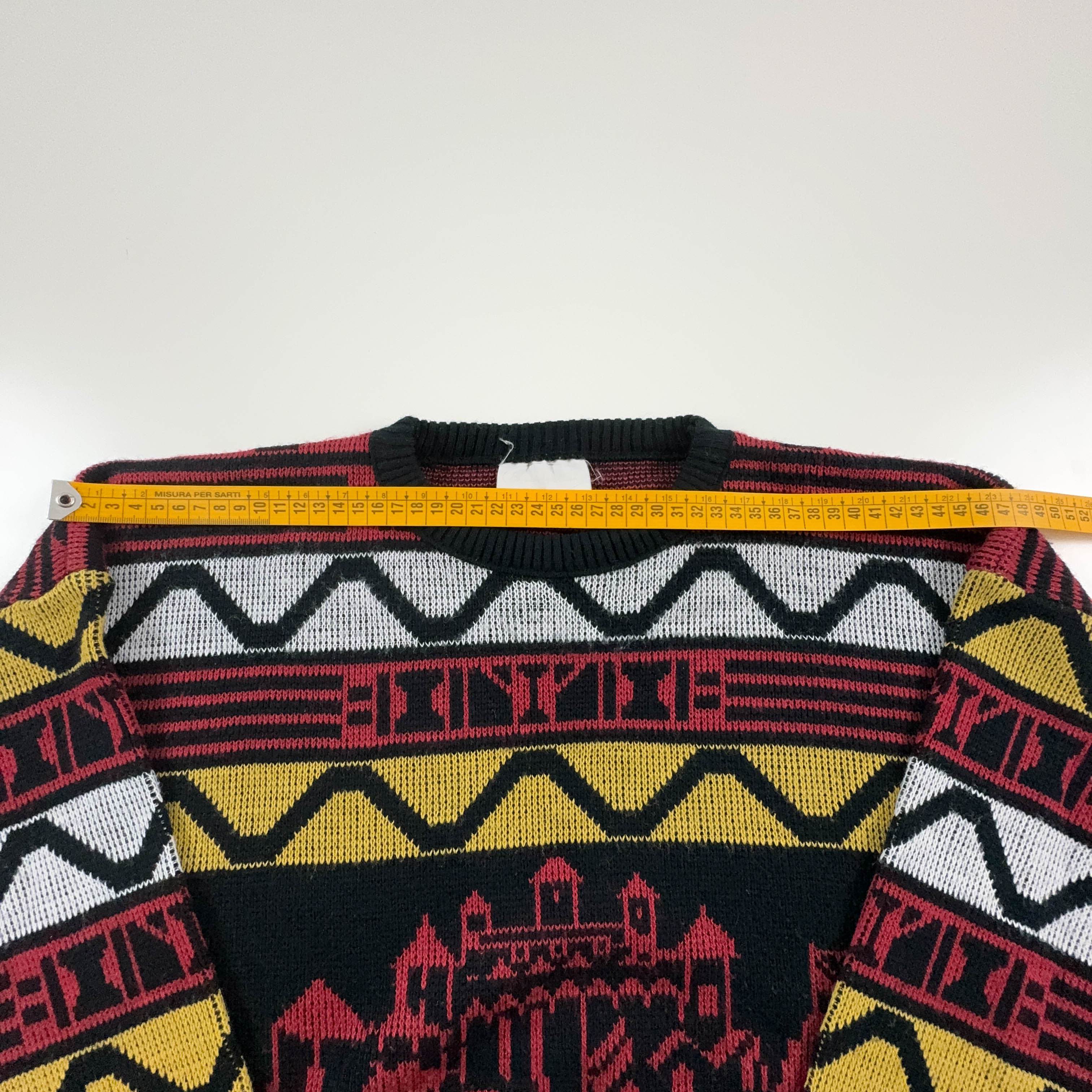 Maglione Vintage nero e rosso a girocollo a fantasia - Taglia L uomo