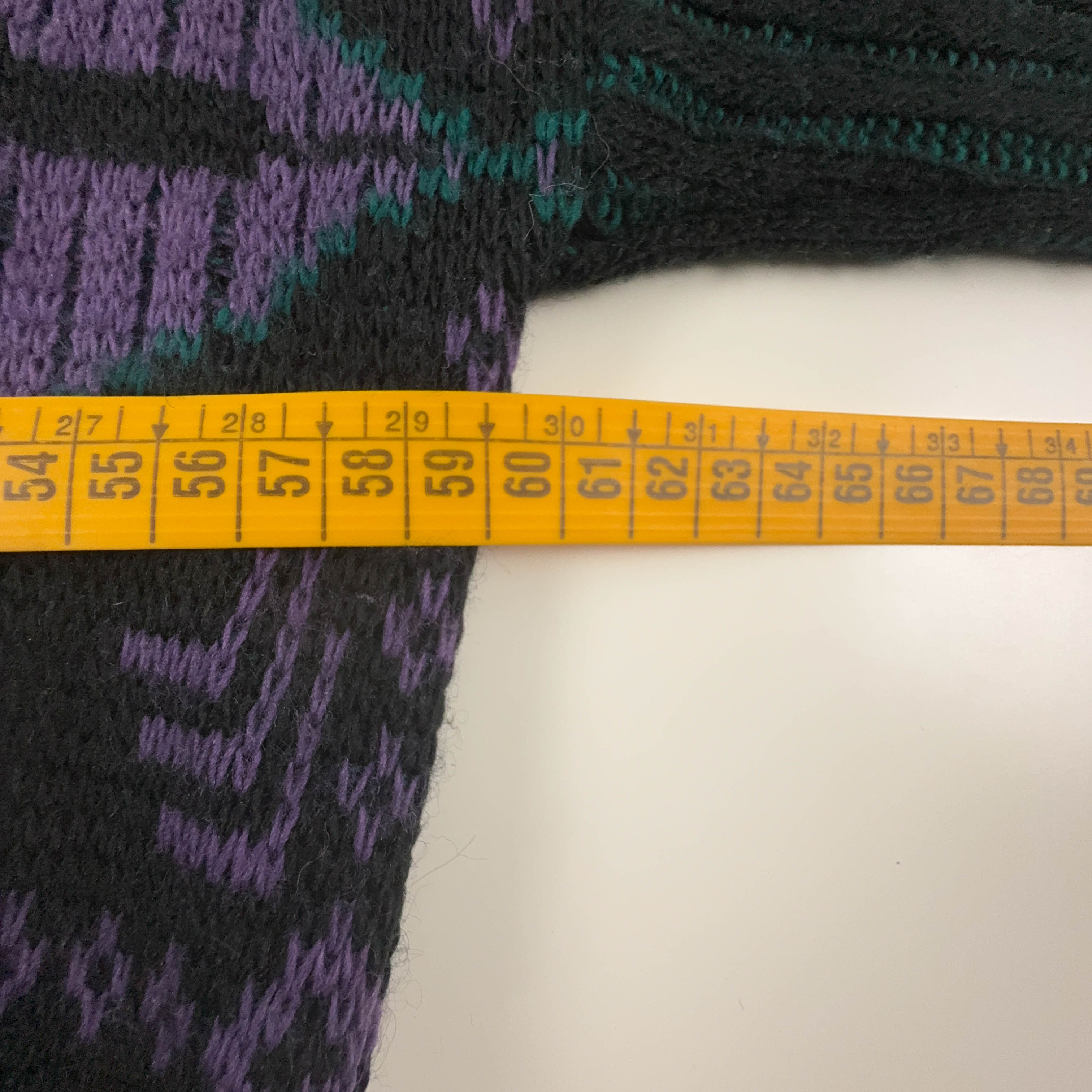 Maglione Vintage nero e viola astratto 30% lana anni 80 90 - Taglia 54 uomo