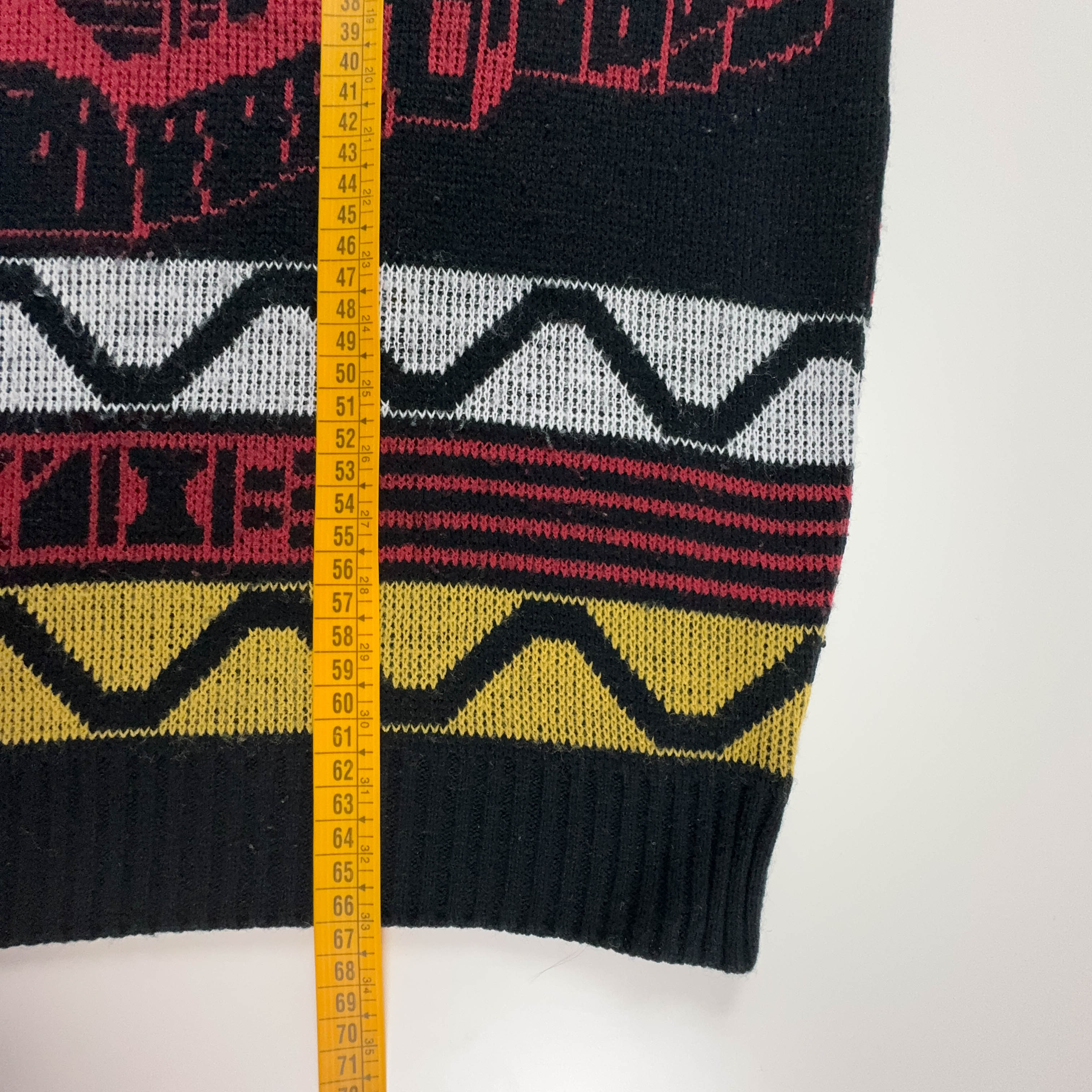 Maglione Vintage nero e rosso a girocollo a fantasia - Taglia L uomo