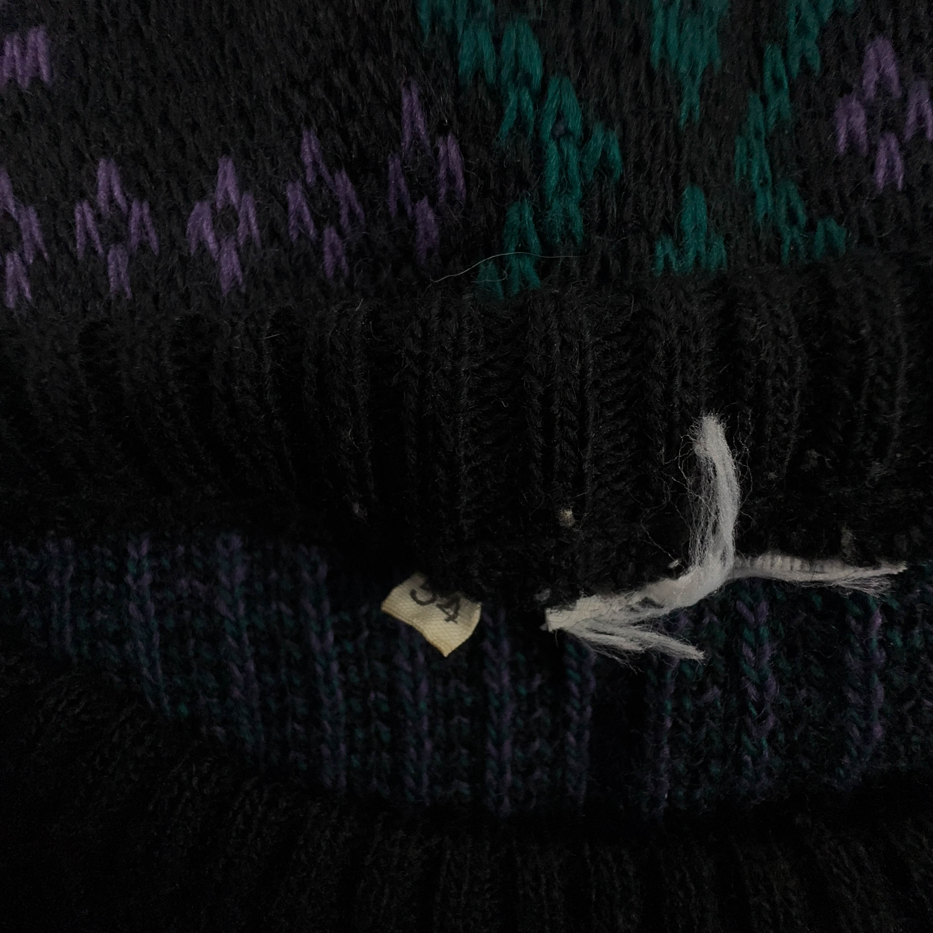 Maglione Vintage nero e viola astratto 30% lana anni 80 90 - Taglia 54 uomo