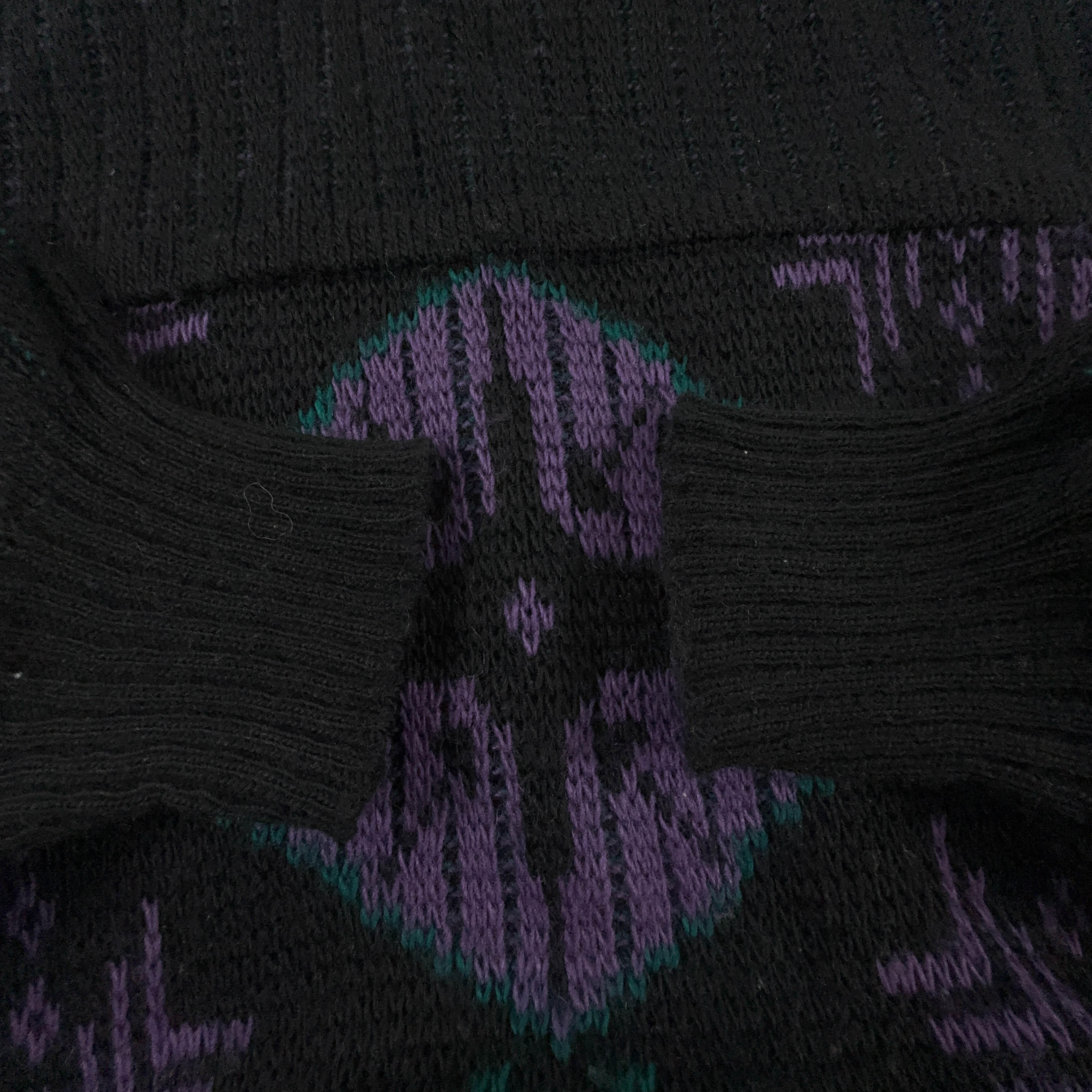 Maglione Vintage nero e viola astratto 30% lana anni 80 90 - Taglia 54 uomo