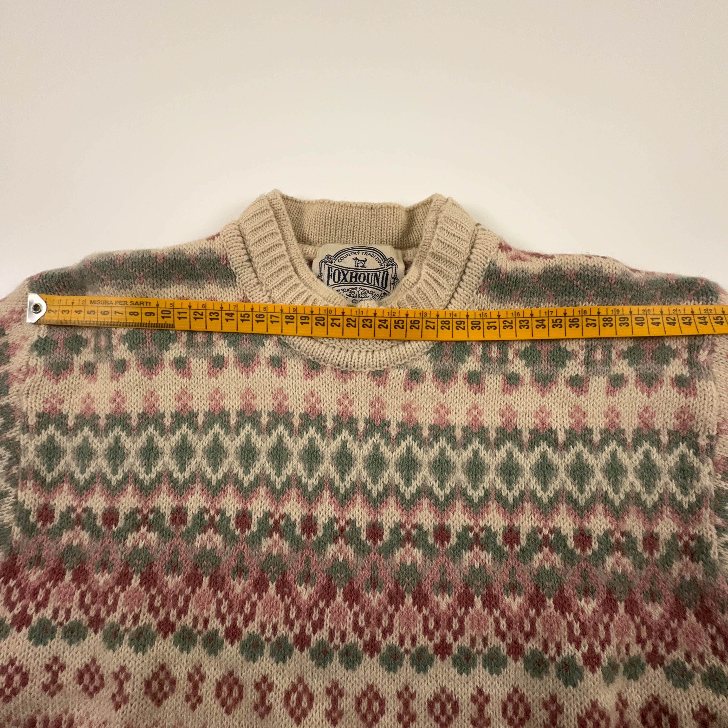 Maglione Vintage beige astratto girocollo misto lana anni 80 90 - Taglia S/M uomo