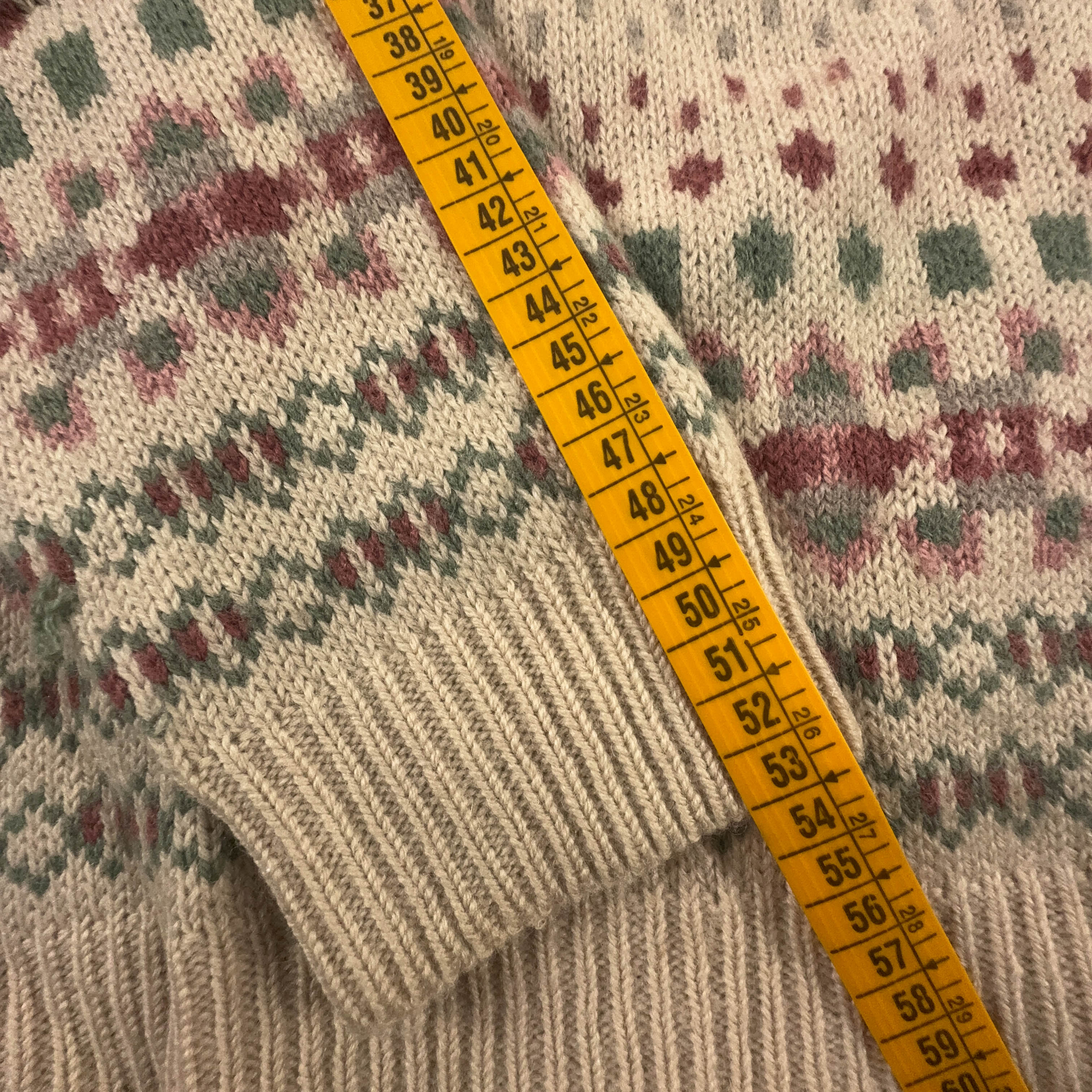 Maglione Vintage beige astratto girocollo misto lana anni 80 90 - Taglia S/M uomo