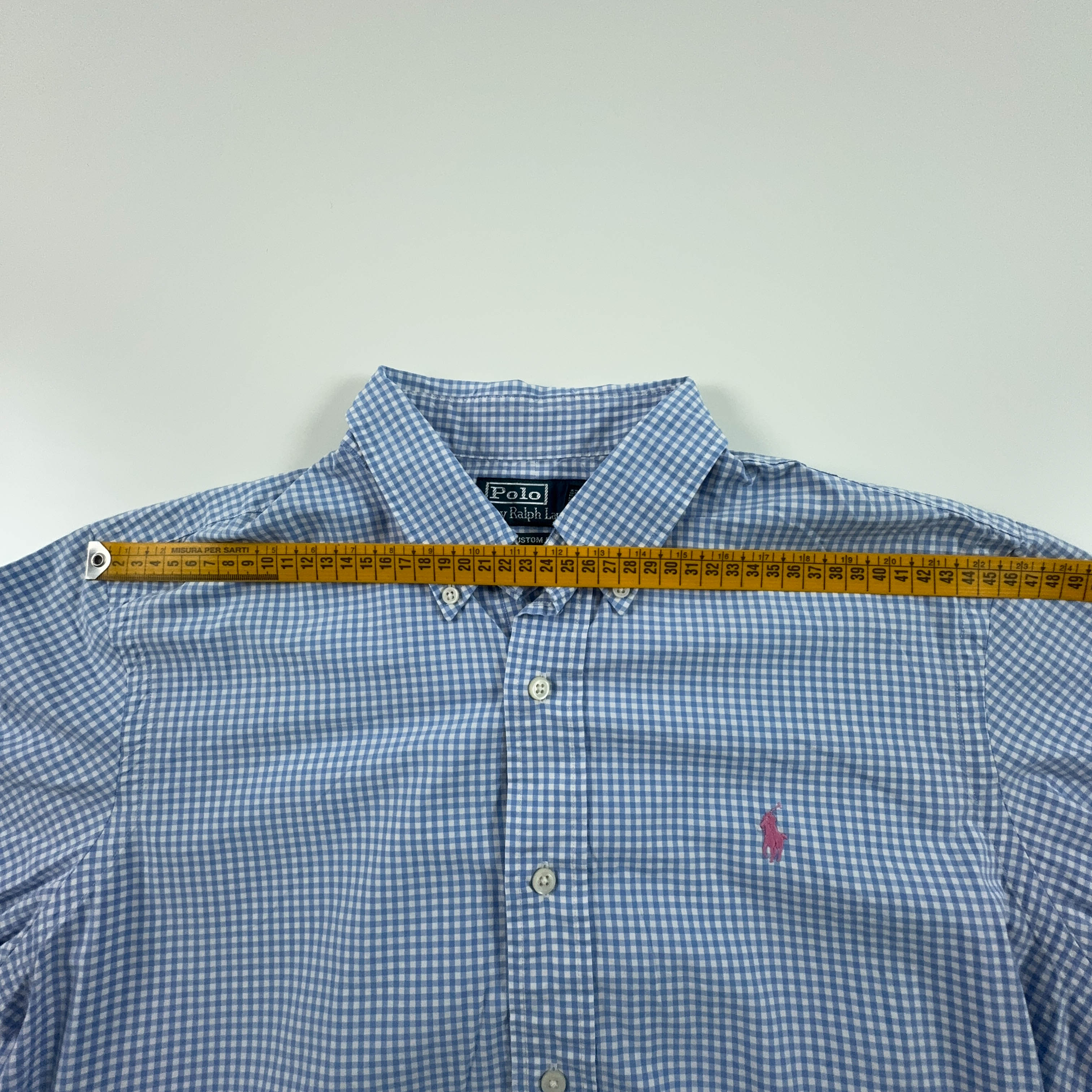 Camicia Ralph Lauren a quadri bianca e azzurra custom fit - Taglia M/L uomo