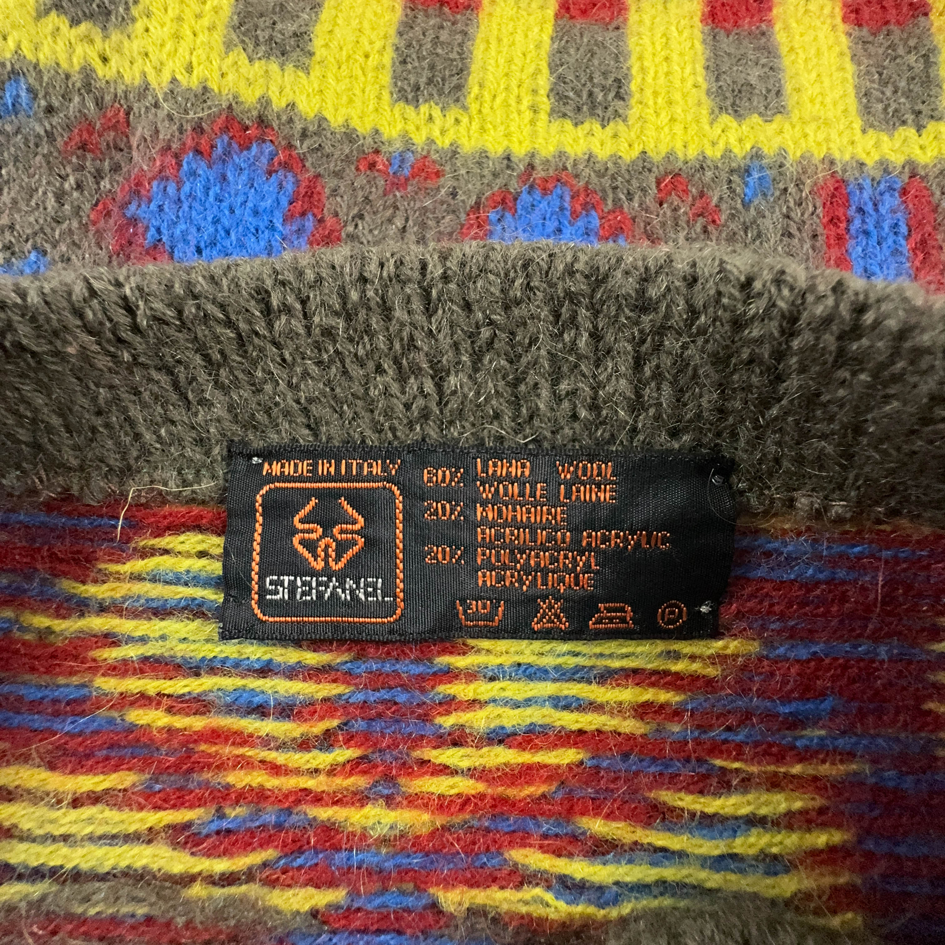 Maglione Stefanel Vintage 80% lana e mohair verde e giallo a righe e fantasia - Taglia L uomo