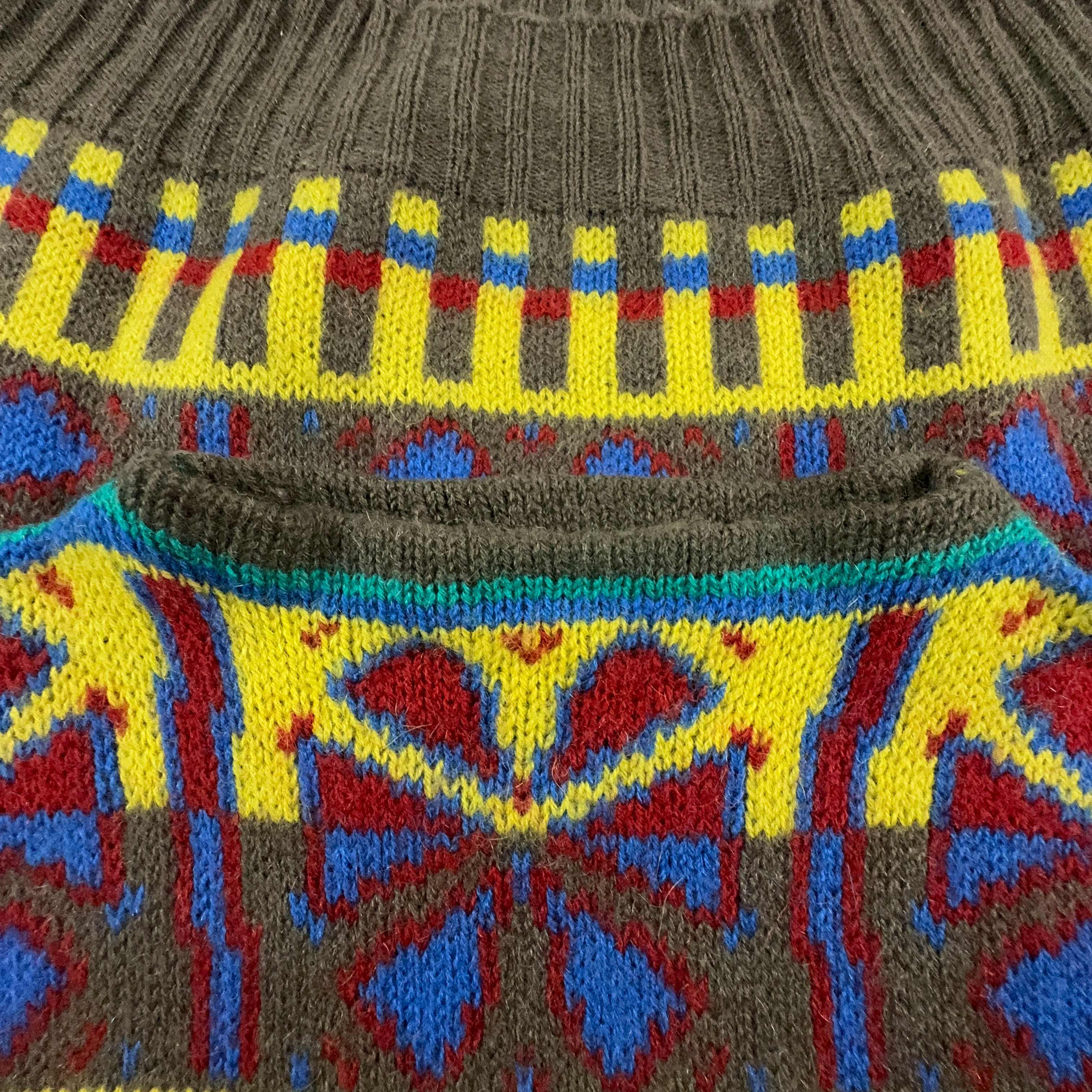 Maglione Stefanel Vintage 80% lana e mohair verde e giallo a righe e fantasia - Taglia L uomo