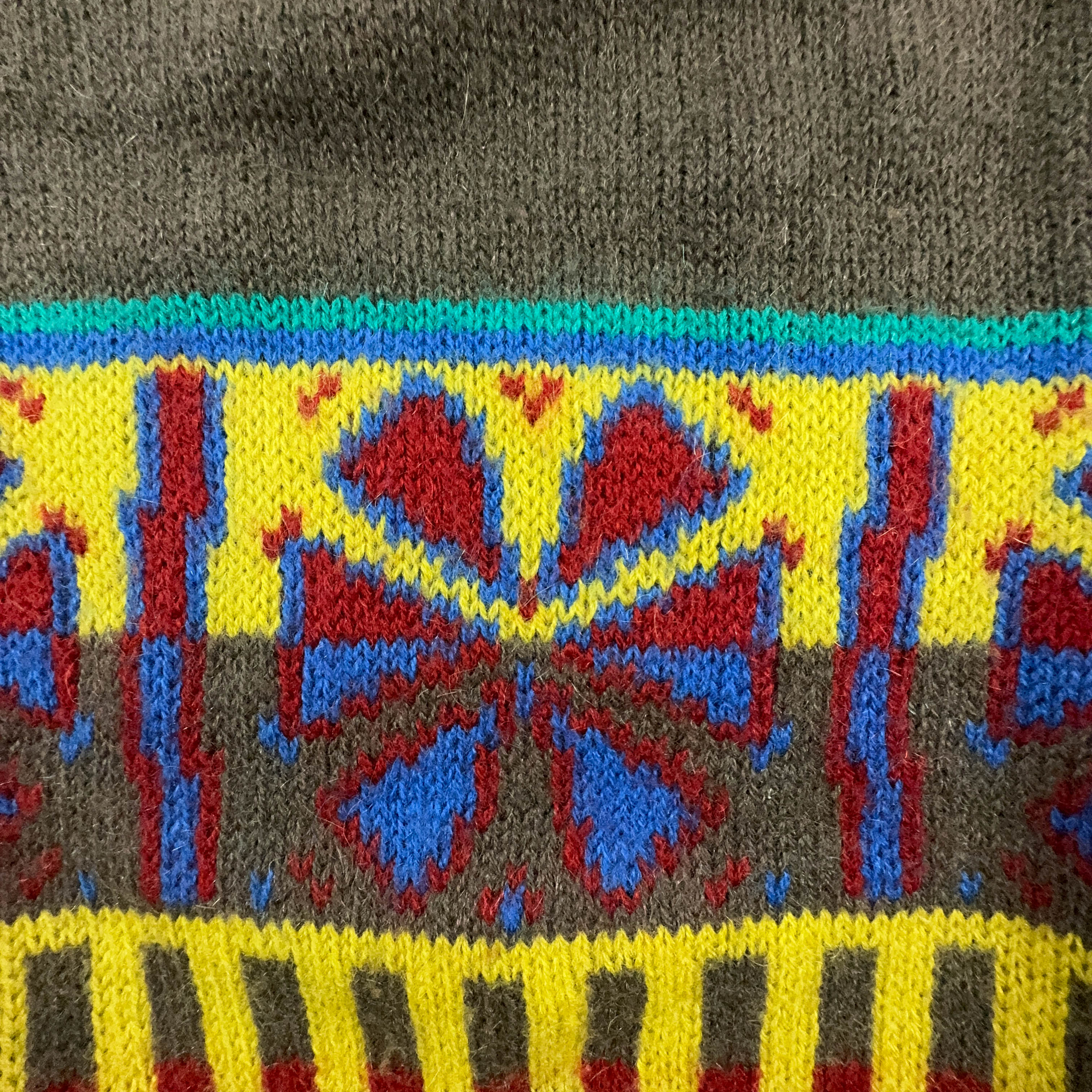 Maglione Stefanel Vintage 80% lana e mohair verde e giallo a righe e fantasia - Taglia L uomo