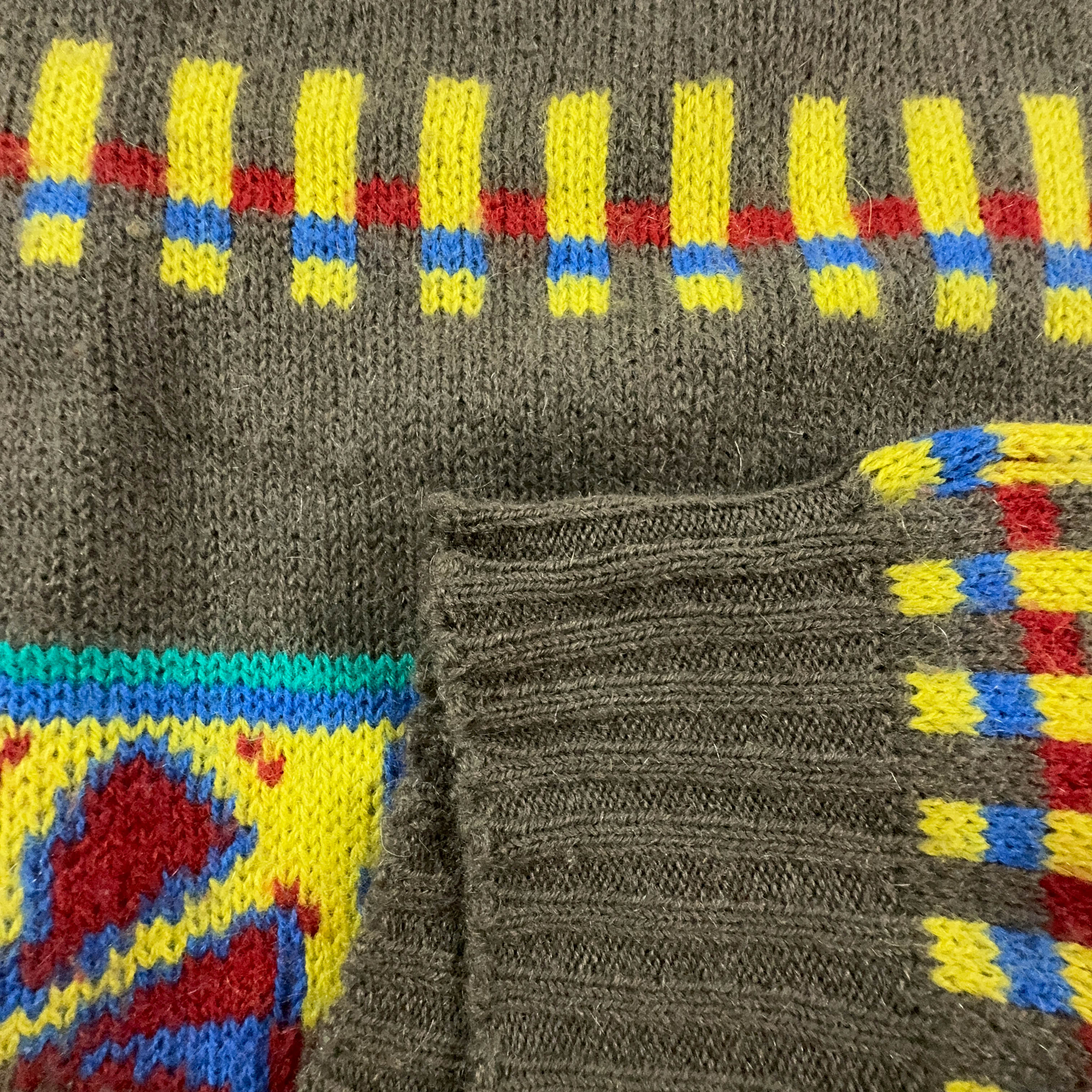 Maglione Stefanel Vintage 80% lana e mohair verde e giallo a righe e fantasia - Taglia L uomo