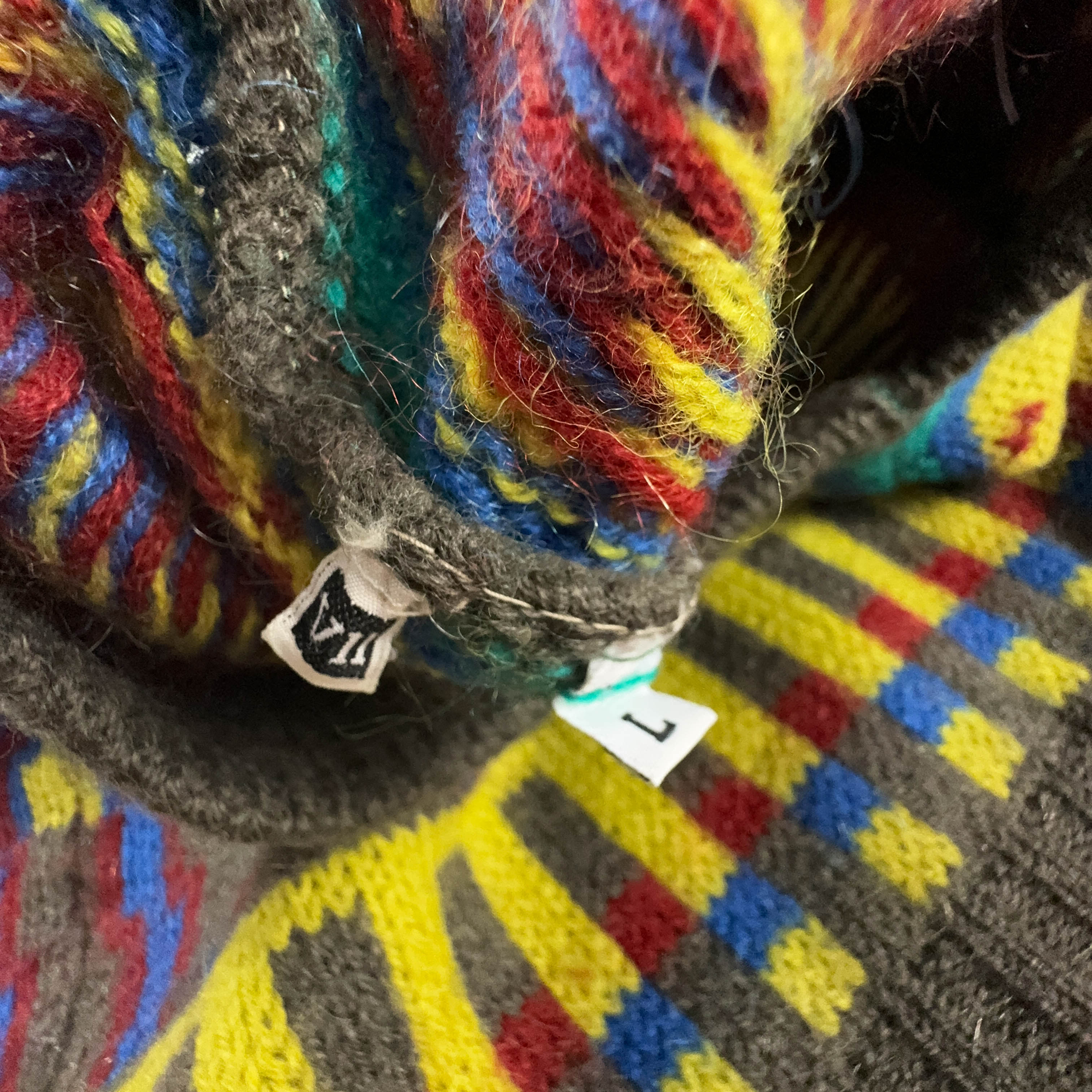 Maglione Stefanel Vintage 80% lana e mohair verde e giallo a righe e fantasia - Taglia L uomo