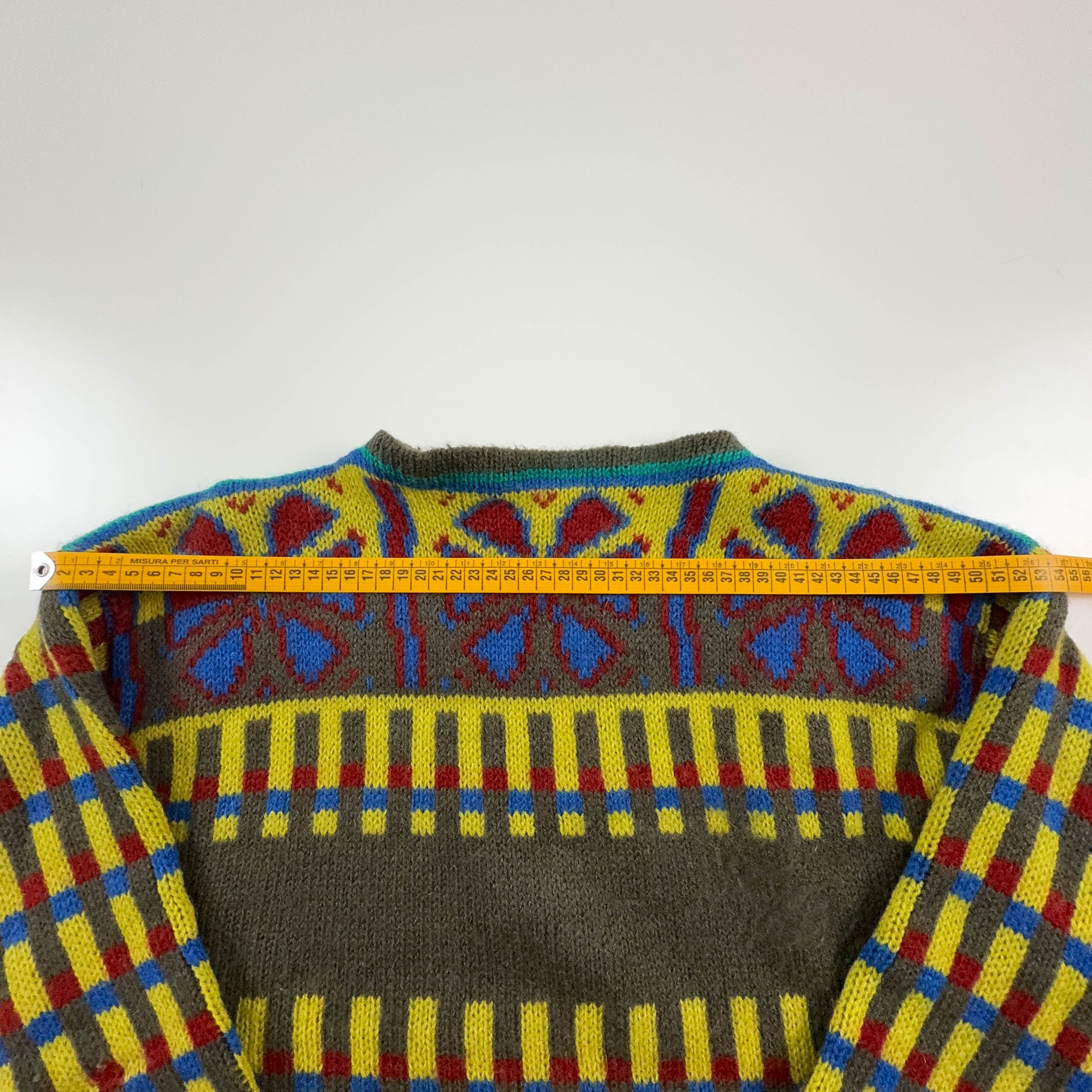 Maglione Stefanel Vintage 80% lana e mohair verde e giallo a righe e fantasia - Taglia L uomo