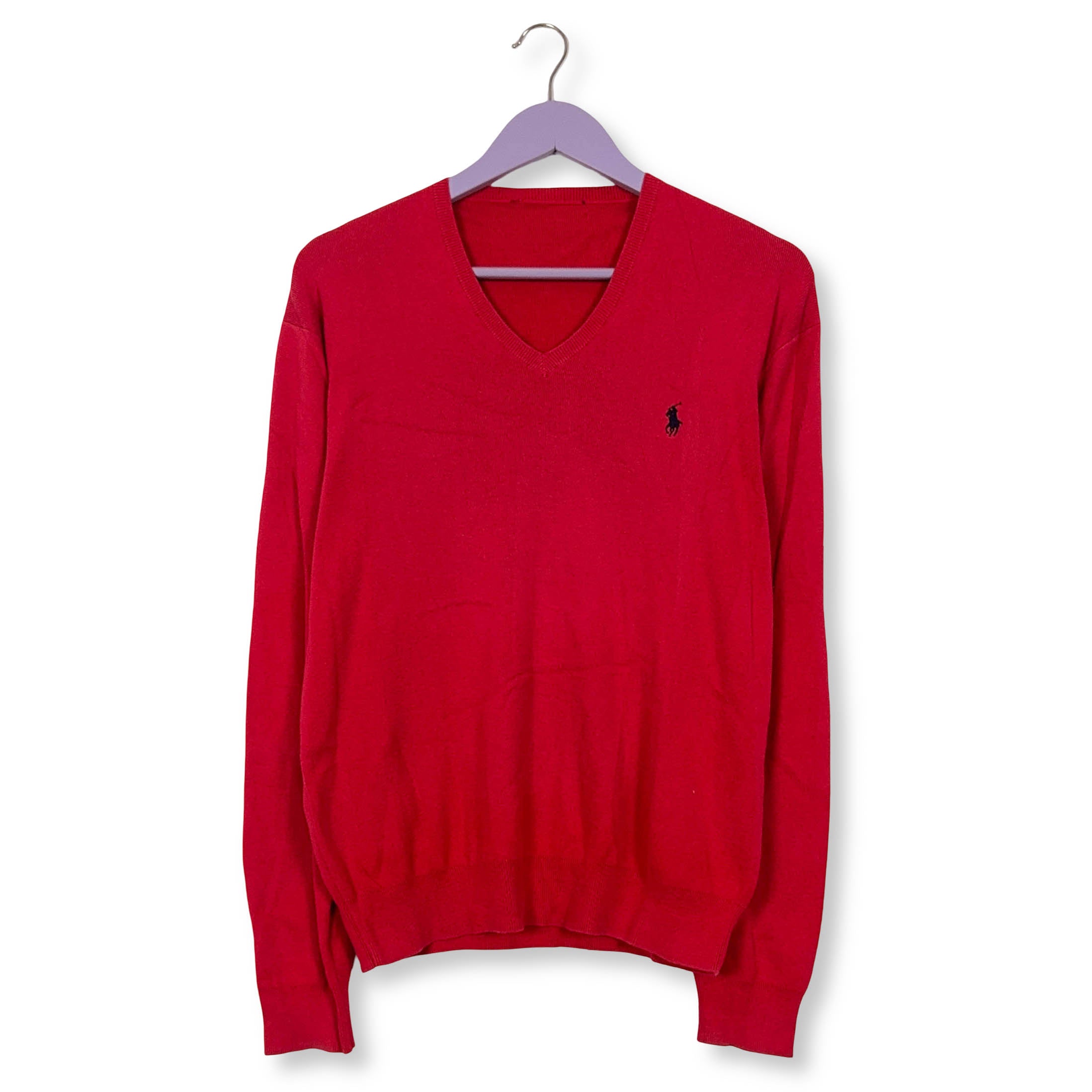Maglione leggero Ralph Lauren rosso scollo a V 100% cotone - Taglia M uomo