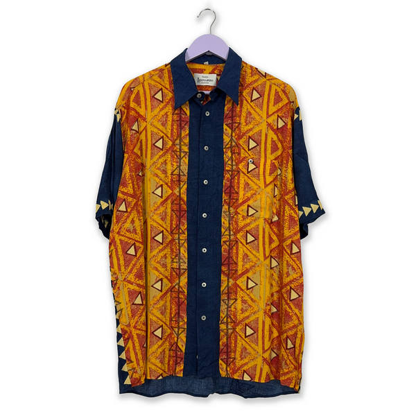 Orange and Blue Patterned Vintage Shirt - Size L 41 42 Men