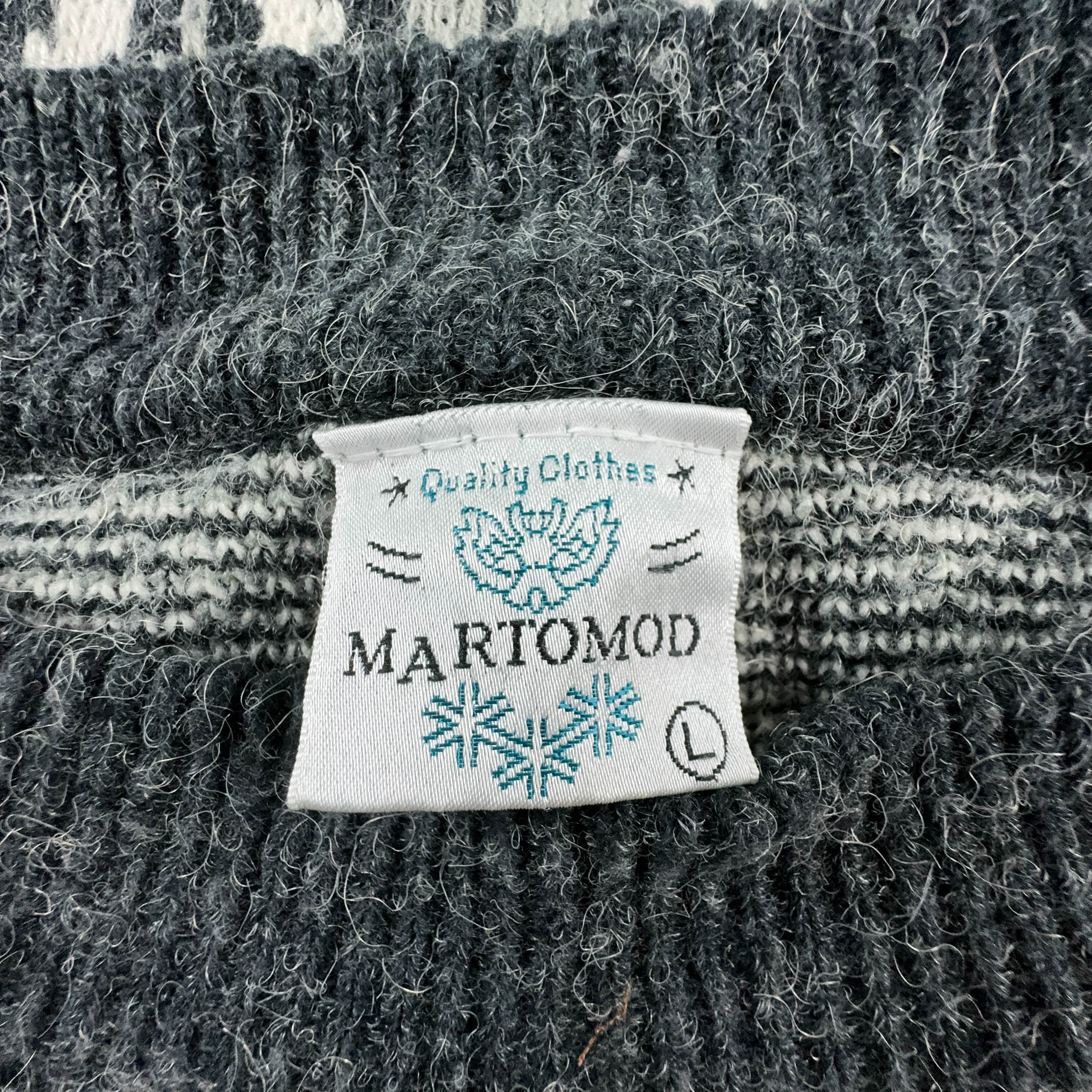 Maglione Vintage grigio e bianco a girocollo a fantasia geometrica - Taglia L/XL uomo