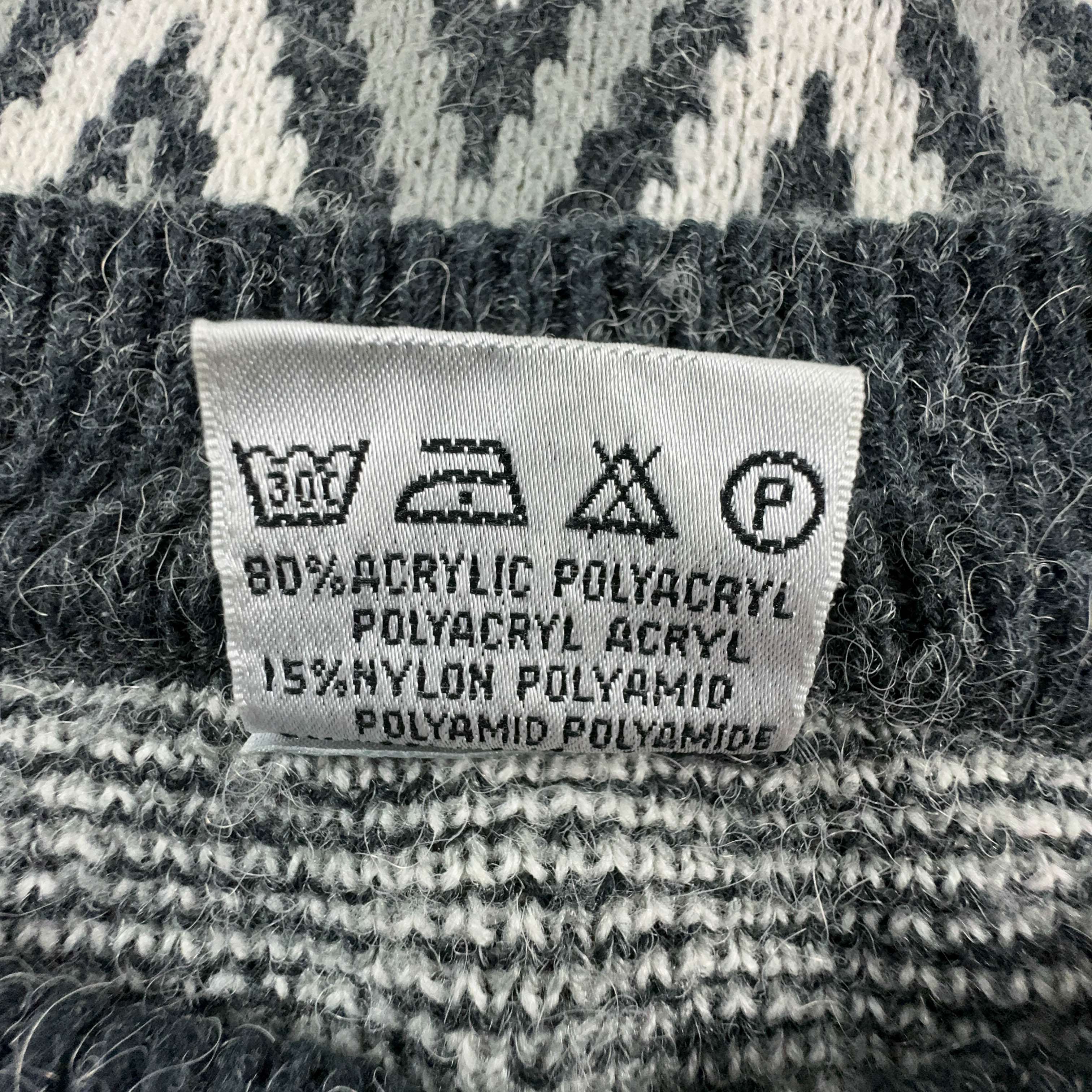 Maglione Vintage grigio e bianco a girocollo a fantasia geometrica - Taglia L/XL uomo