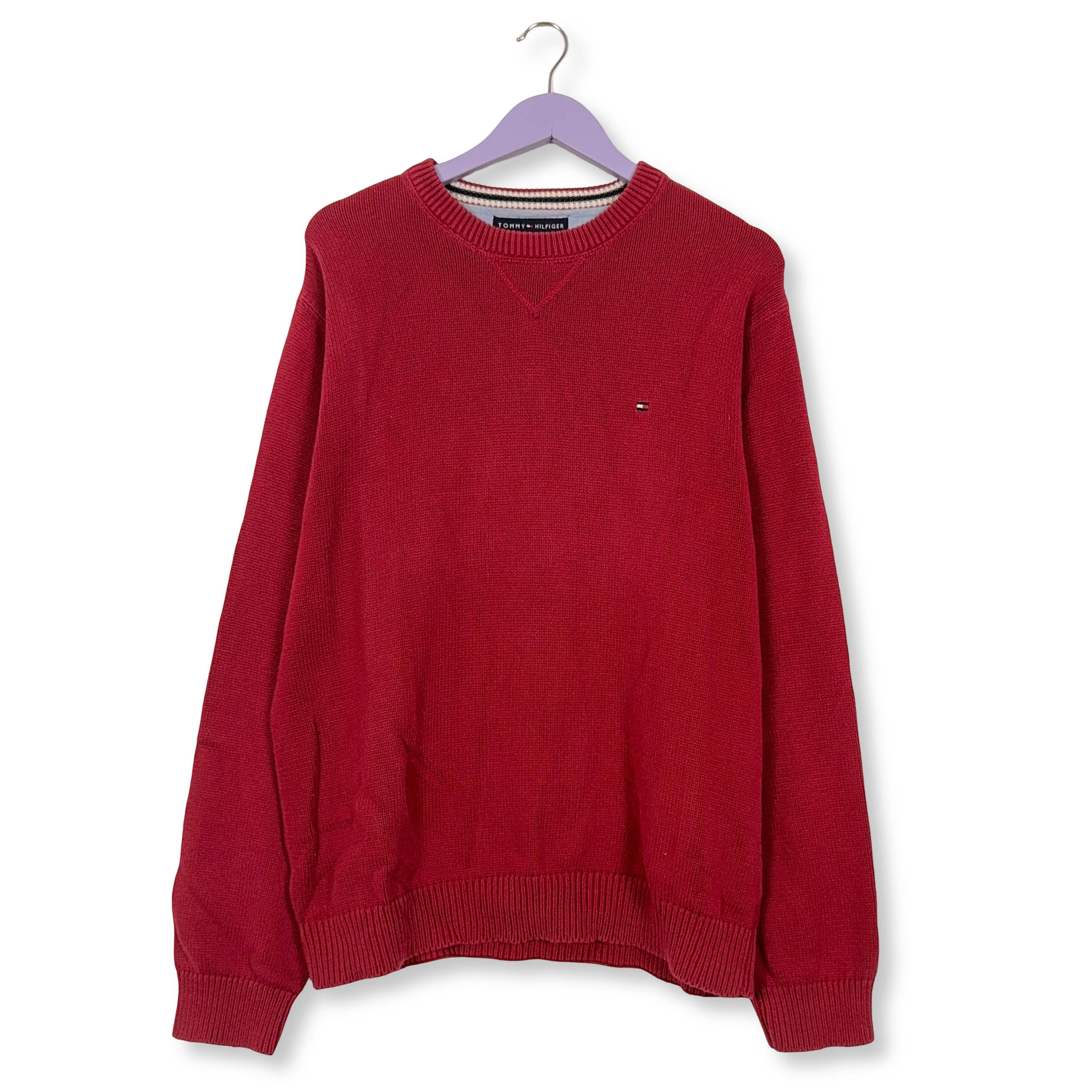Maglione Tommy Hilfiger rosso a girocollo 100% cotone - Taglia L uomo