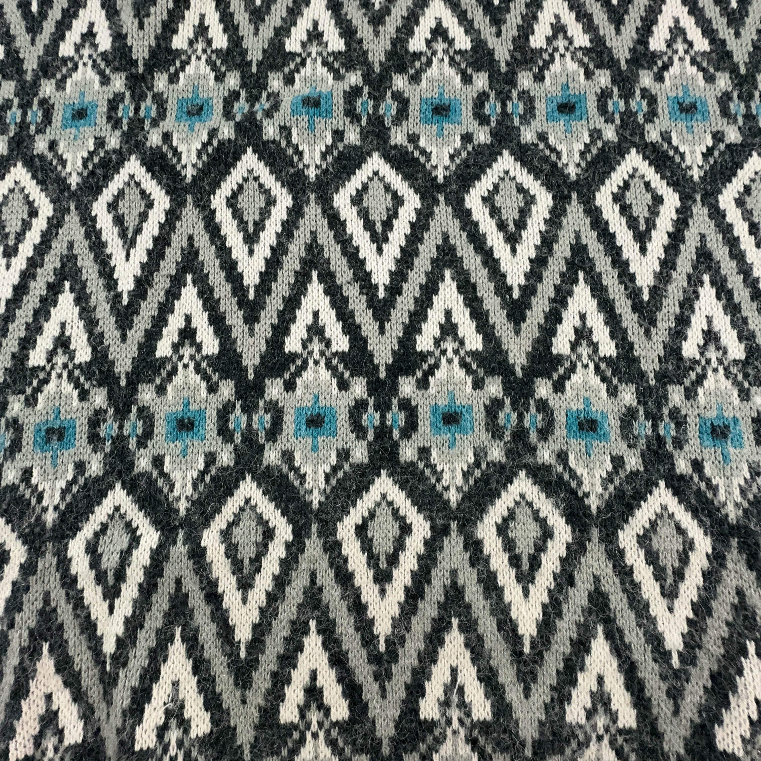 Maglione Vintage grigio e bianco a girocollo a fantasia geometrica - Taglia L/XL uomo