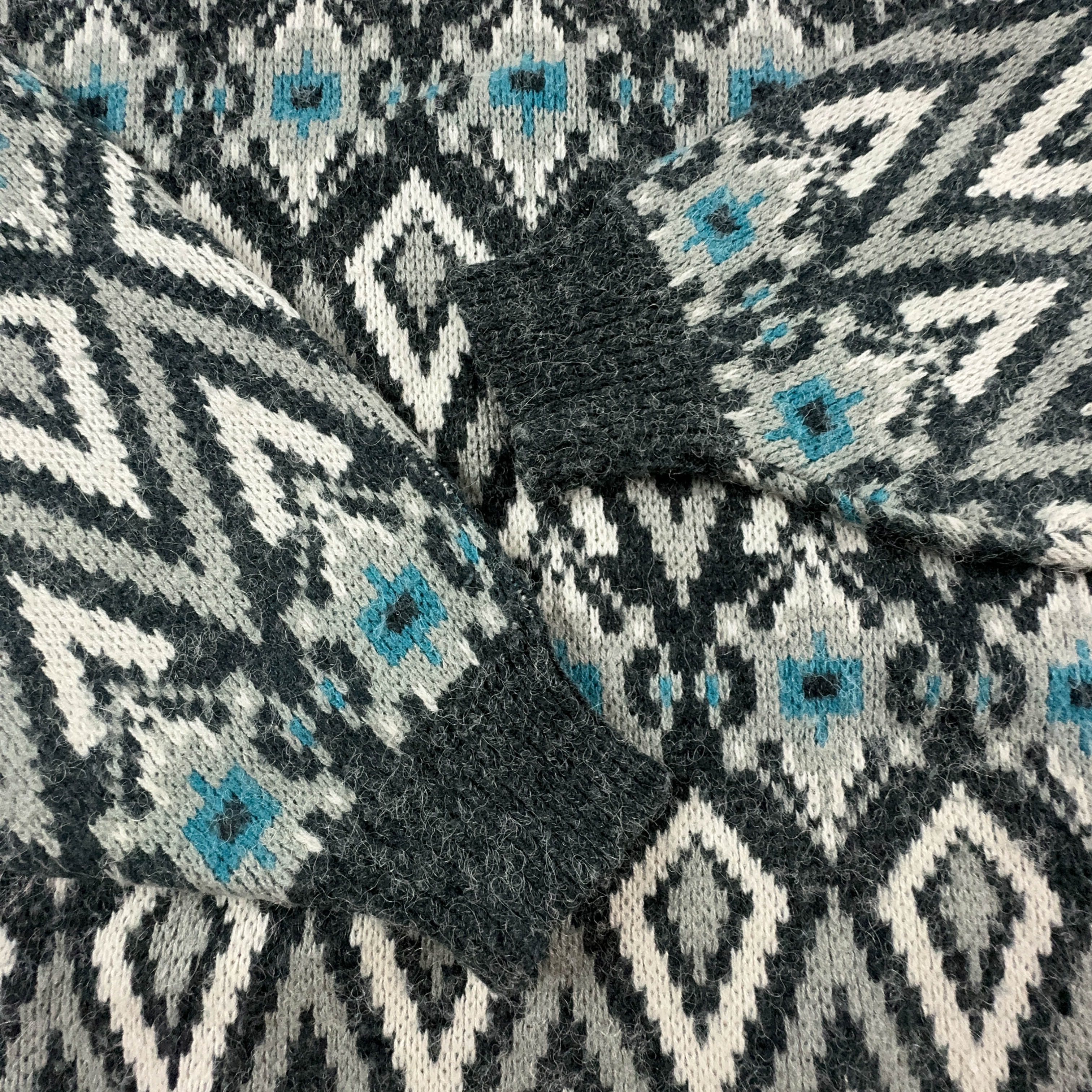 Maglione Vintage grigio e bianco a girocollo a fantasia geometrica - Taglia L/XL uomo