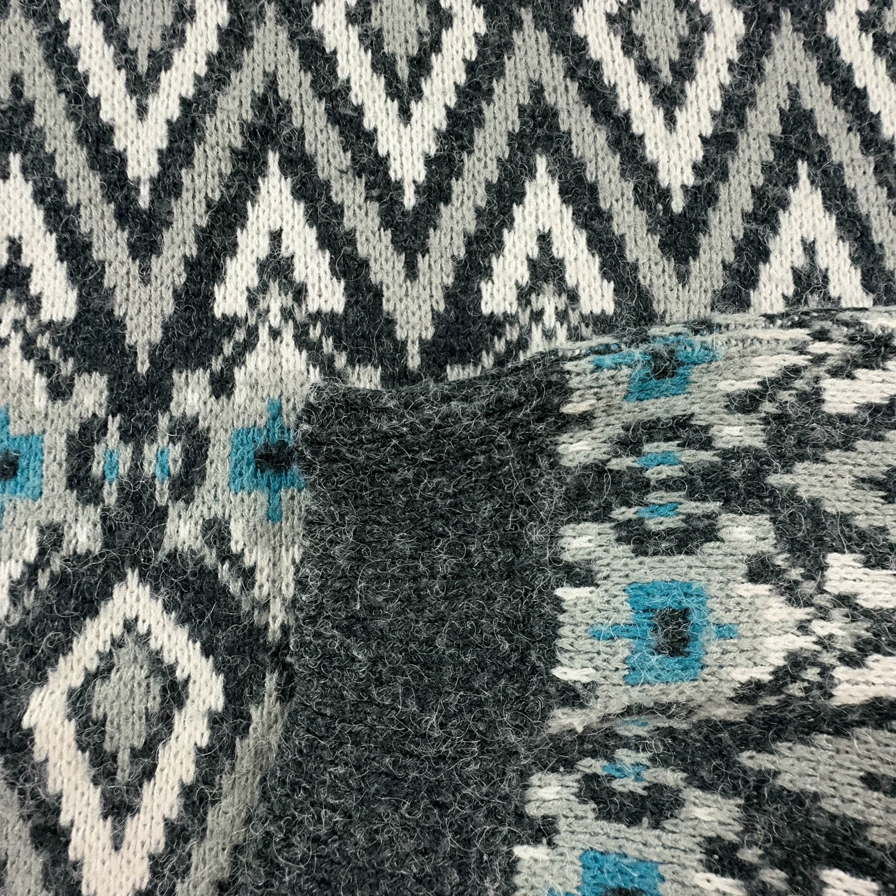 Maglione Vintage grigio e bianco a girocollo a fantasia geometrica - Taglia L/XL uomo