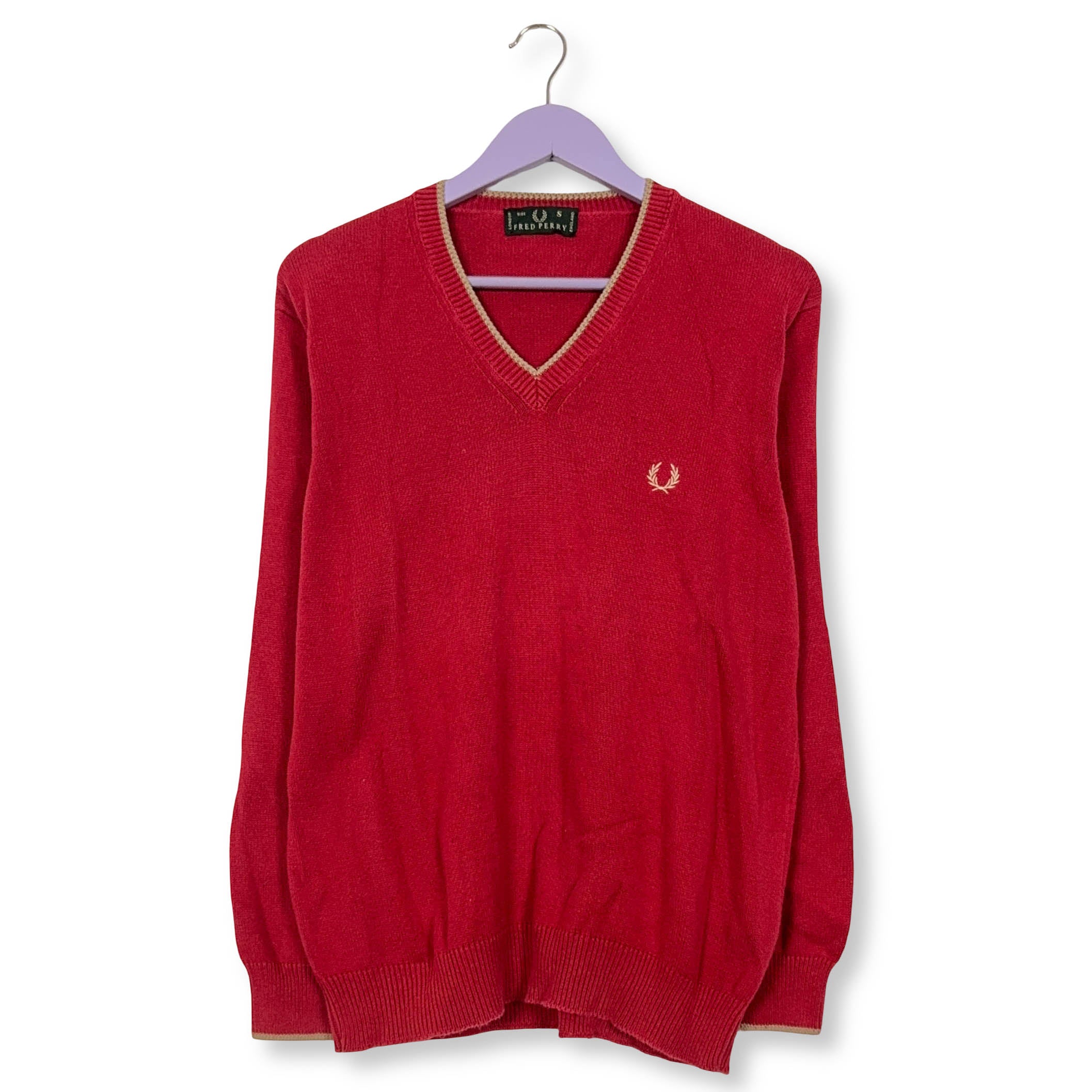 Maglione leggero Fred Perry rosso scollo a V 100% cotone - Taglia M uomo