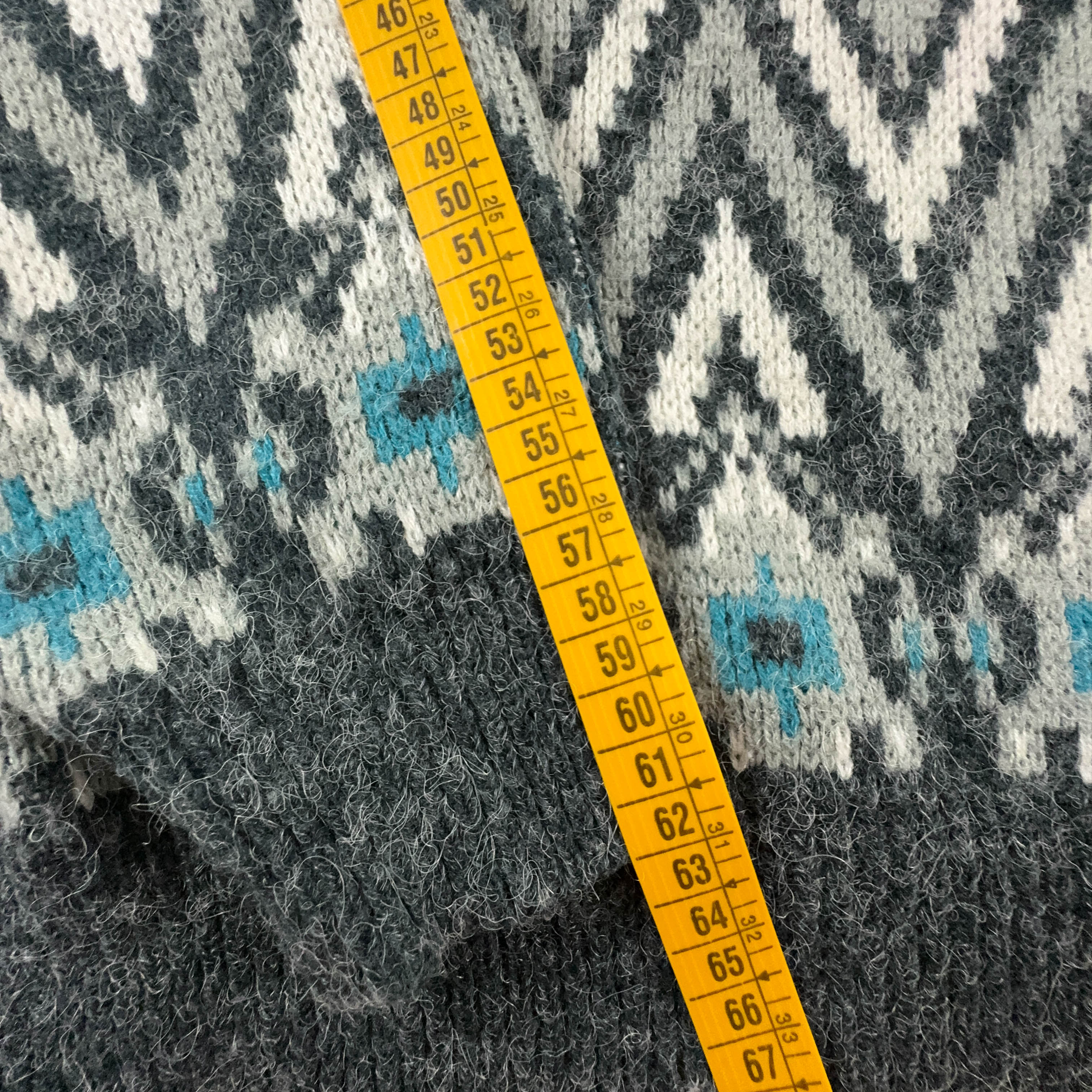 Maglione Vintage grigio e bianco a girocollo a fantasia geometrica - Taglia L/XL uomo