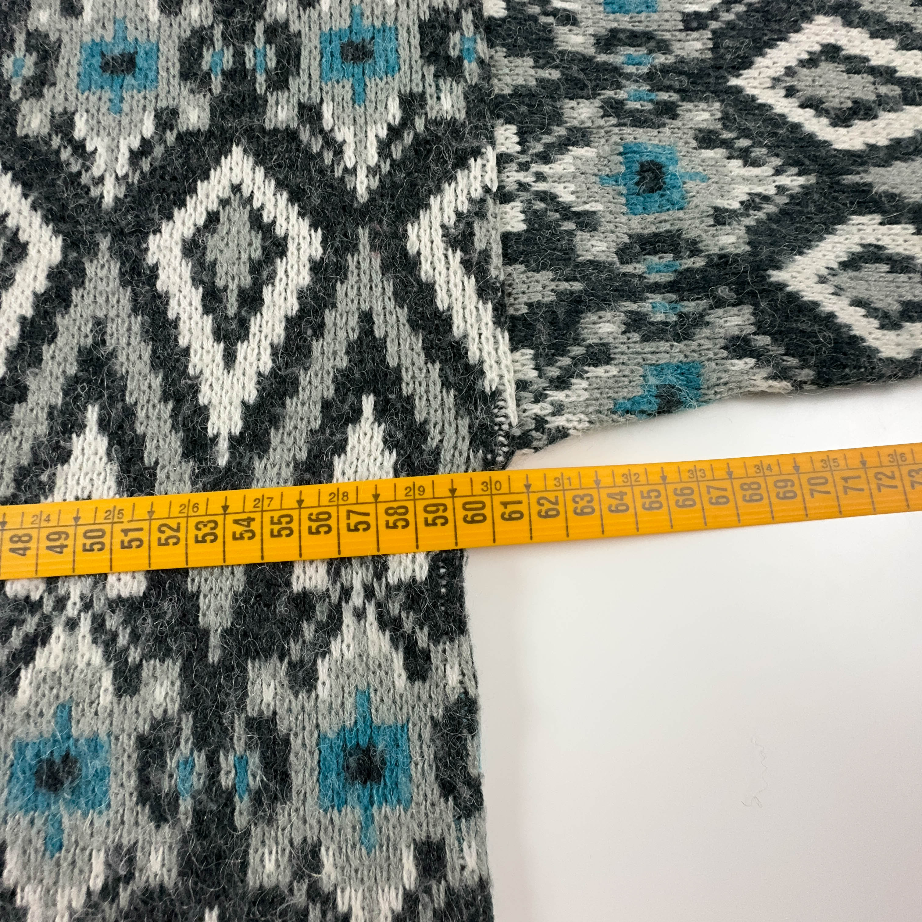 Maglione Vintage grigio e bianco a girocollo a fantasia geometrica - Taglia L/XL uomo