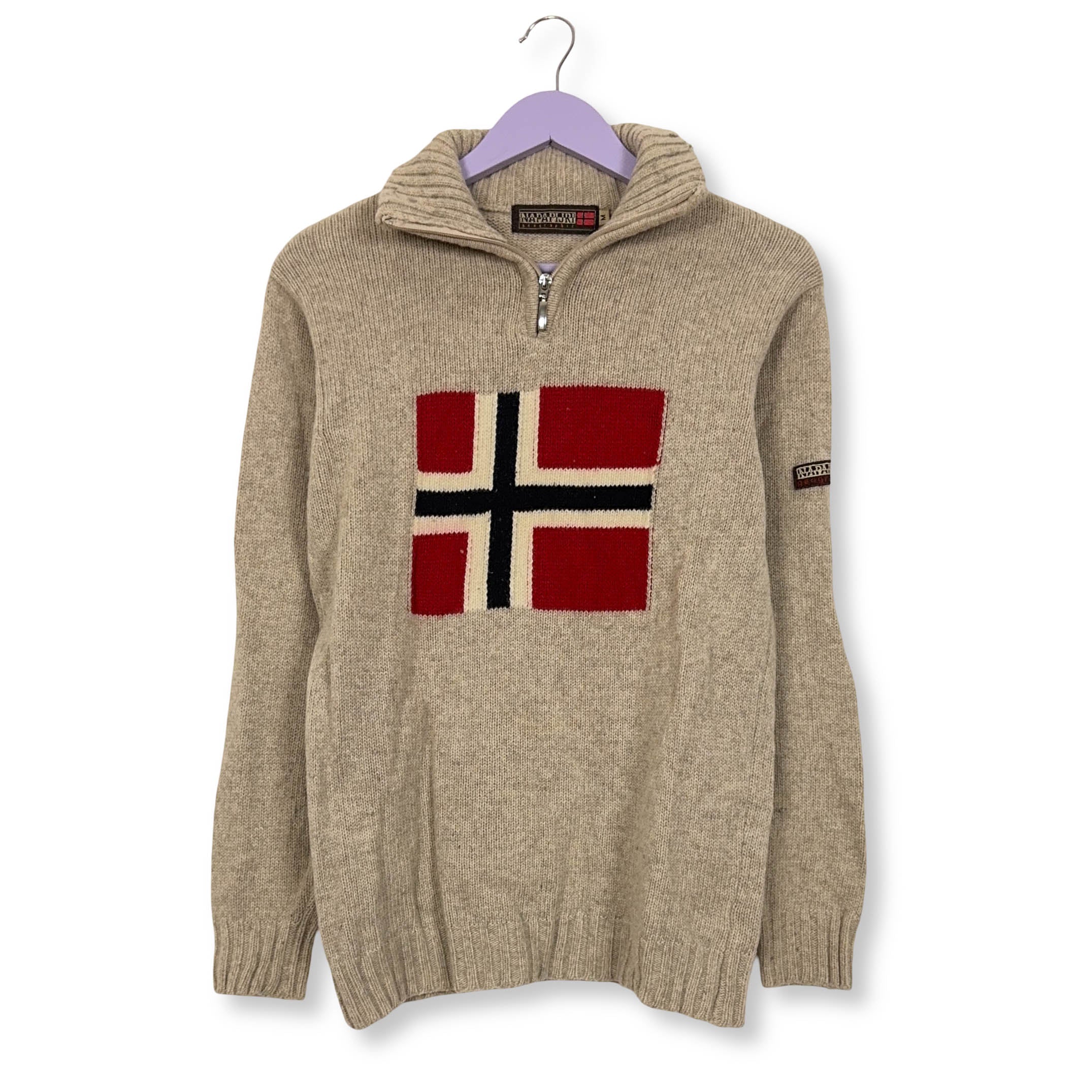 Maglione Napapijri crema quarter zip 100% lana d'agnello - Taglia M uomo