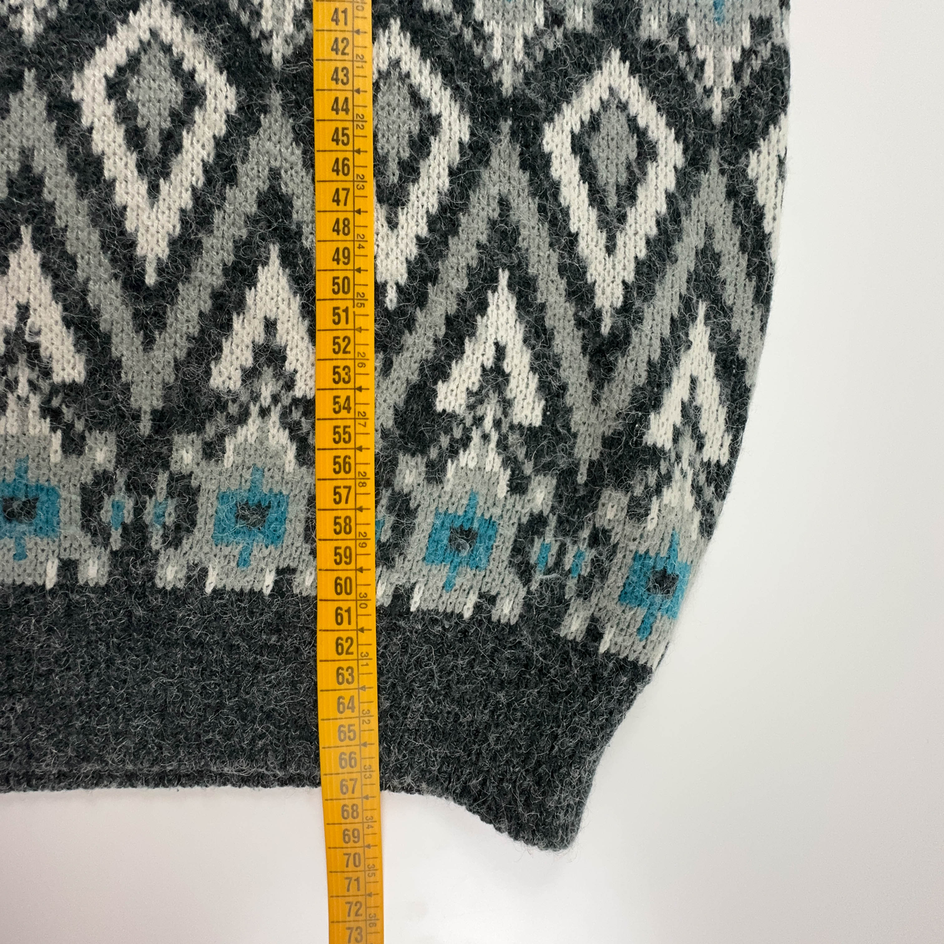 Maglione Vintage grigio e bianco a girocollo a fantasia geometrica - Taglia L/XL uomo