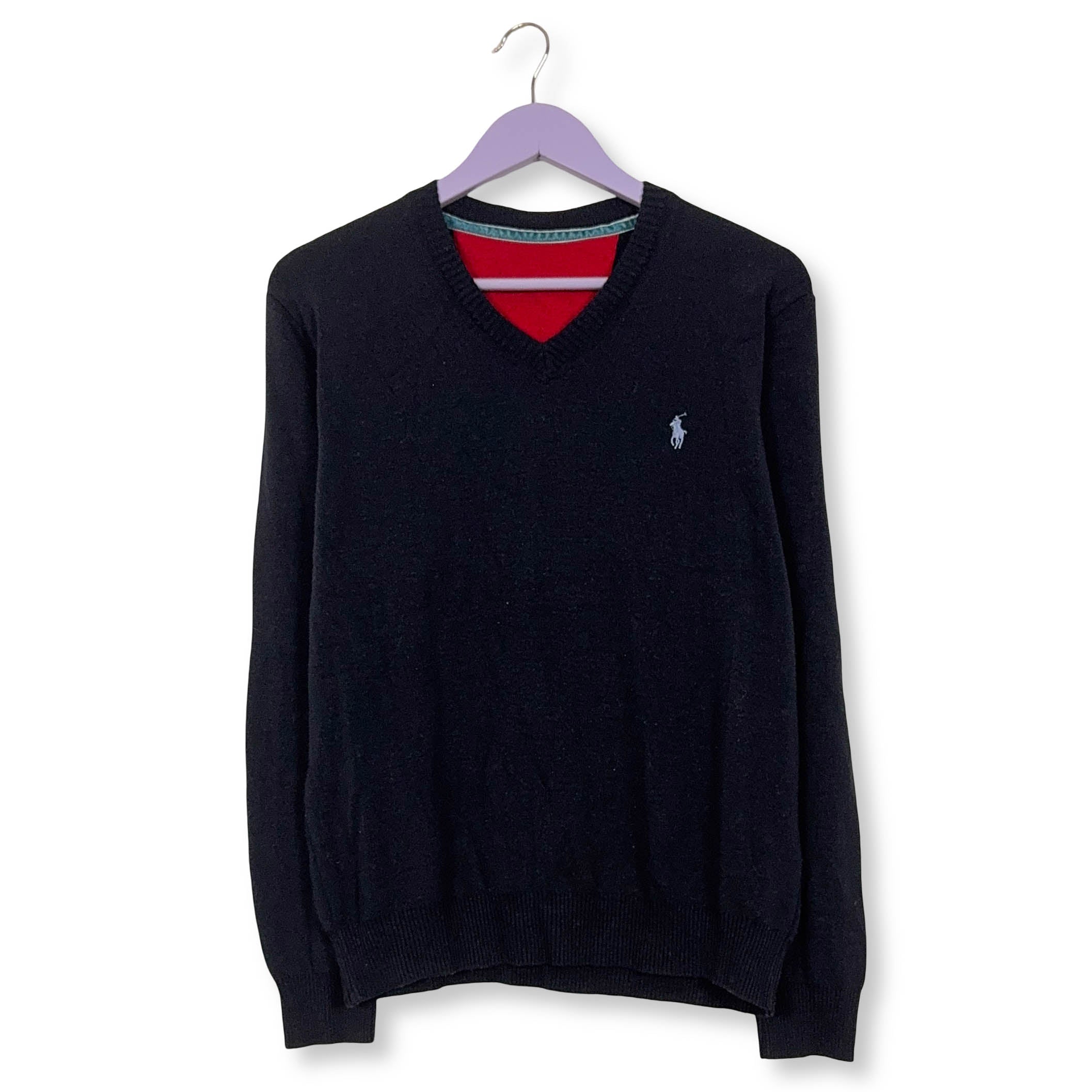 Maglione Ralph Lauren blu scuro scollo a V 100% lana - Taglia M uomo
