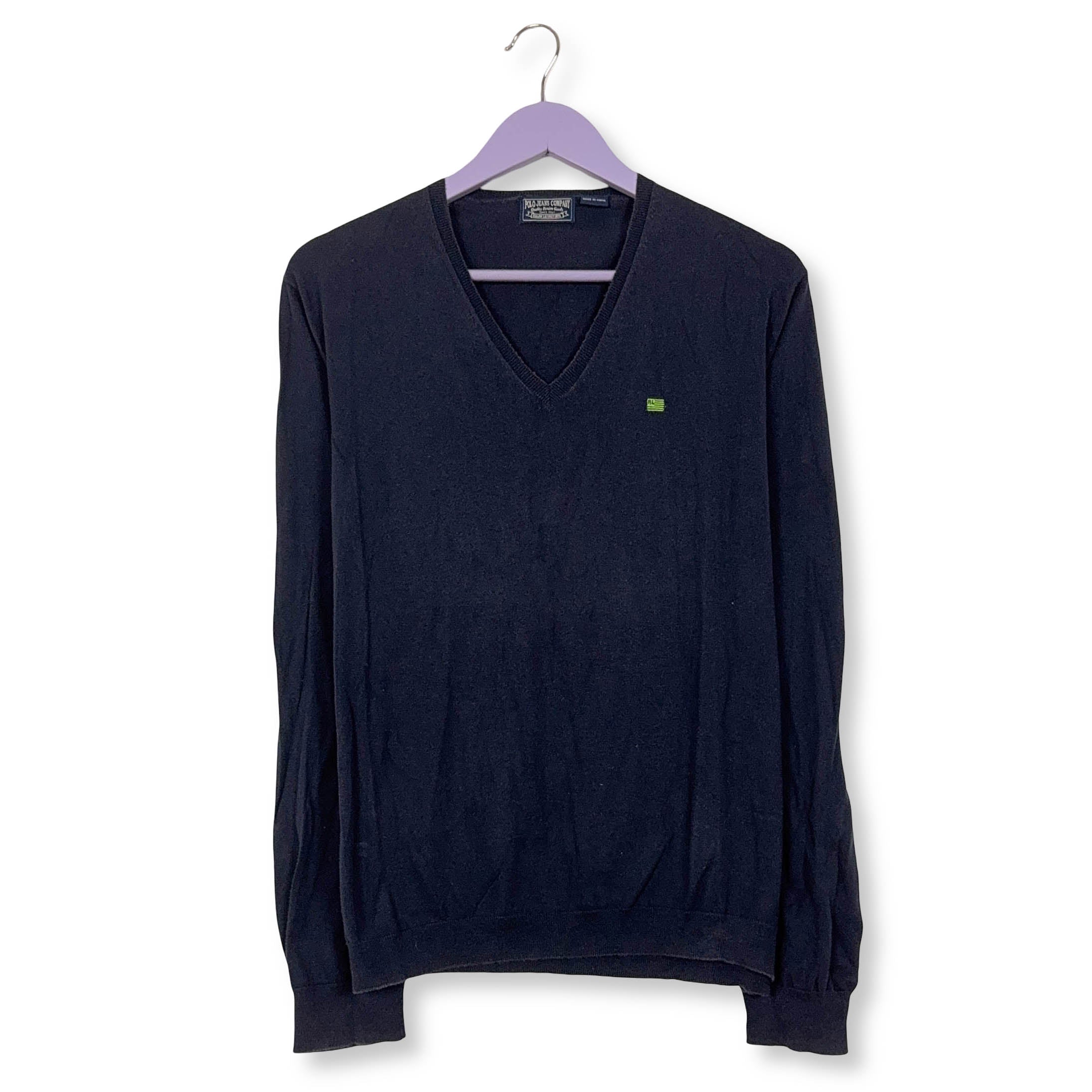 Maglione leggero Ralph Lauren Vintage blu scuro scollo a V - Taglia M uomo